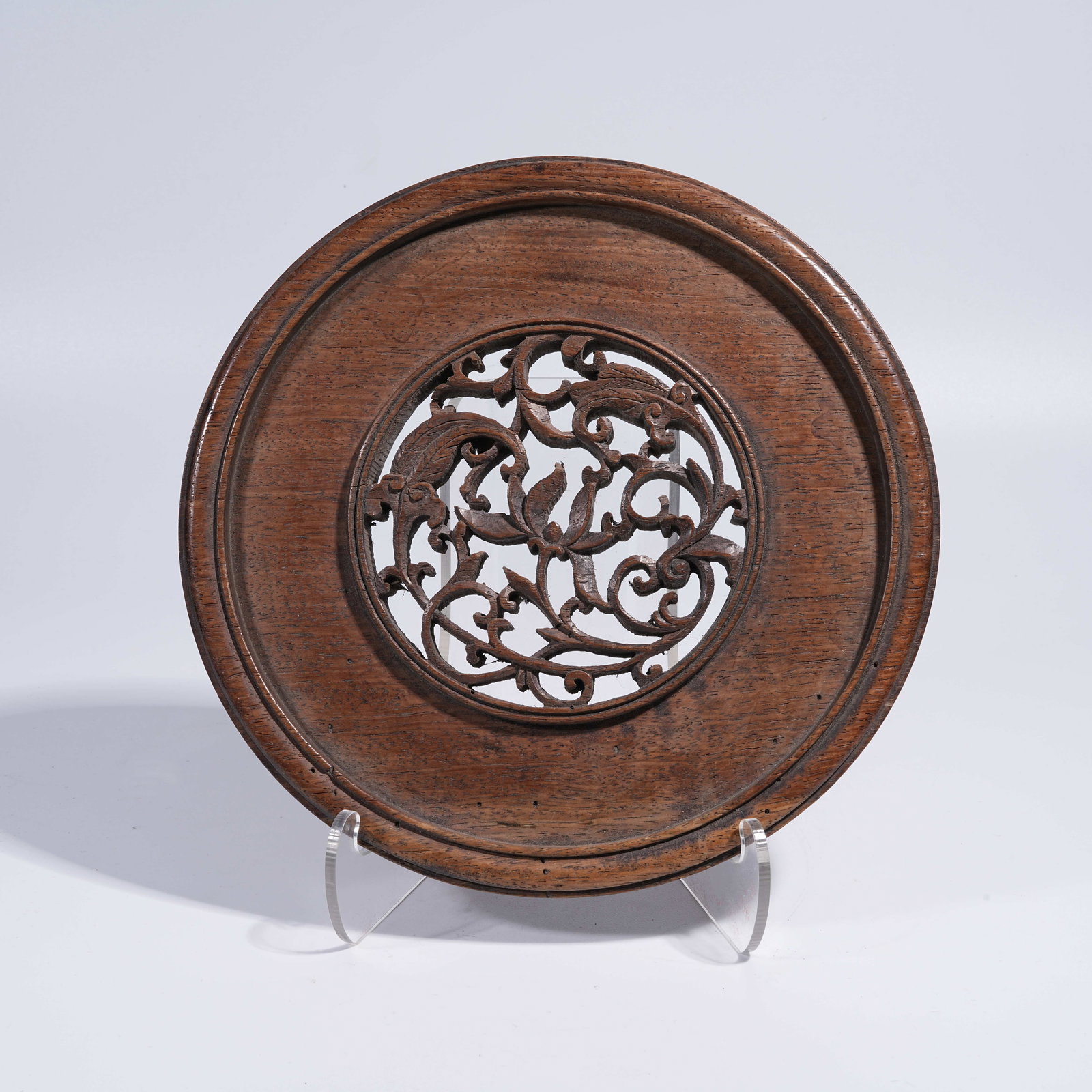 A HUANGHUALI FLORAL CARVED PEDESTAL (1 of 9)