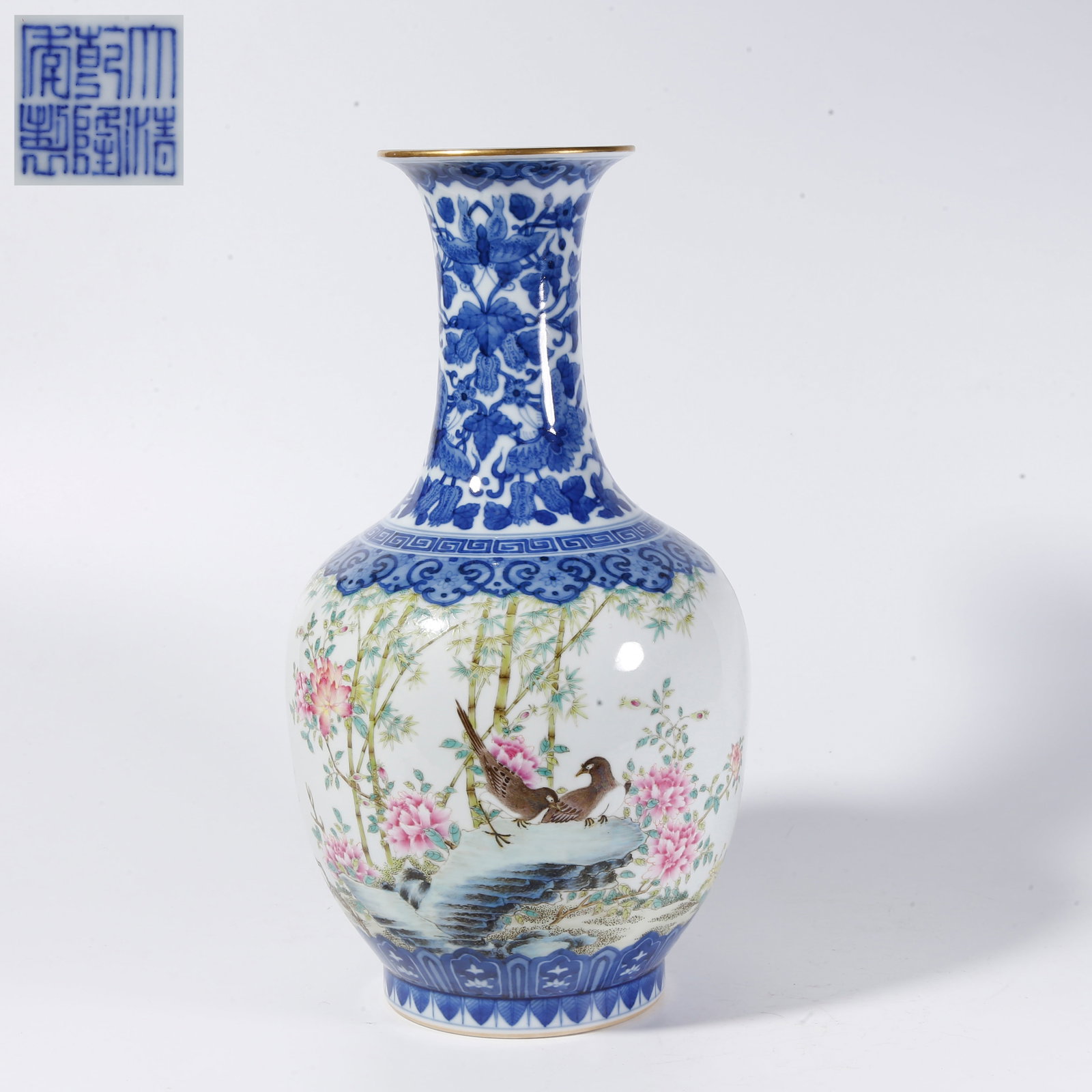 A FAMILLE-ROSE APPRECIATION VASE WITH FLOWER-AND-BIRD MOTIFS (1 of 9)