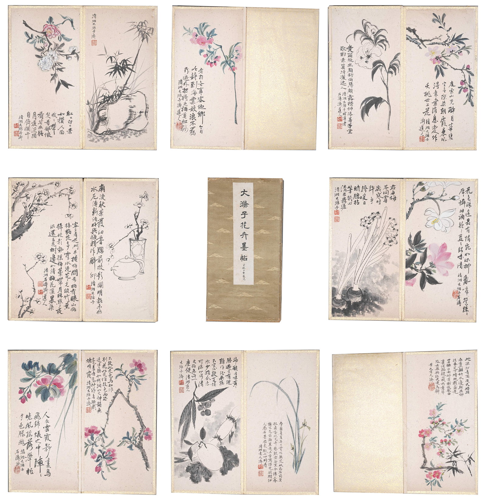 A ALBUM OF FLOWER PAINTINGS ON PAPER (7 LEAVES) BY SHITAO.石濤 (1 of 11)