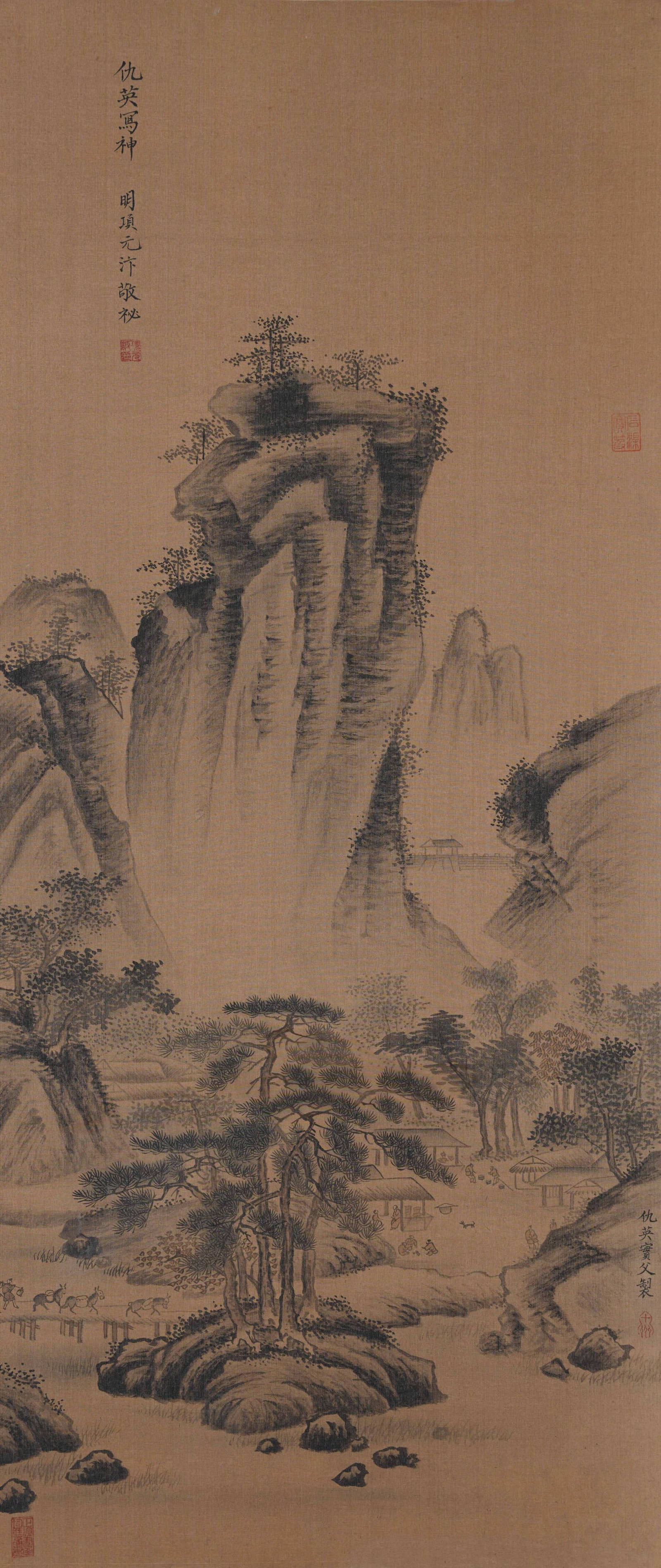 A LANDSCAPE PAINTING ON SILK BY QIU YING.仇英: Landscape Painting on Silk by Qiu Ying.仇英