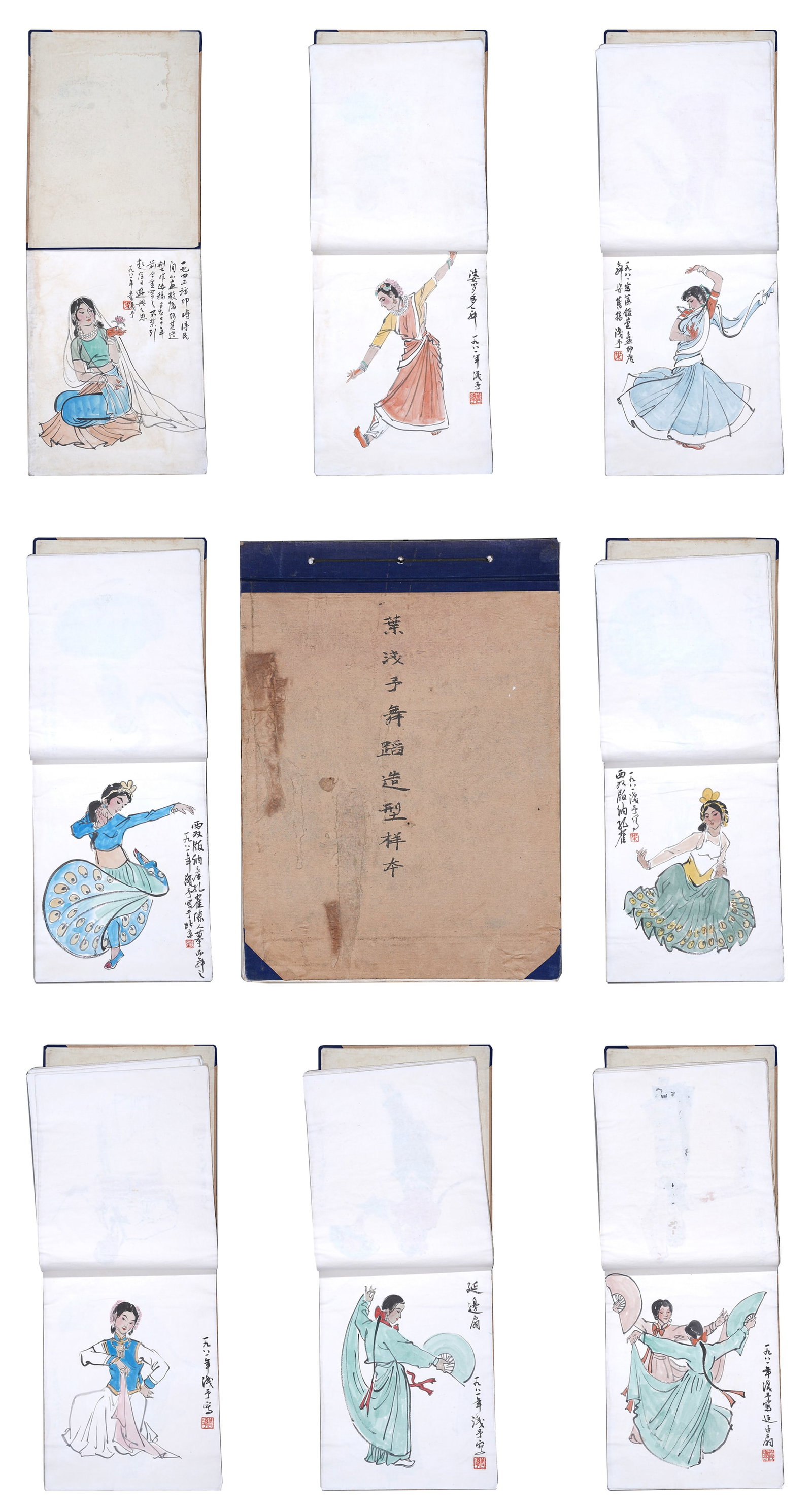 A ALBUM OF DANCE FIGURE STUDIES ON PAPER (12 PAGES) BY YE QIANYU.葉淺予 (1 of 11)