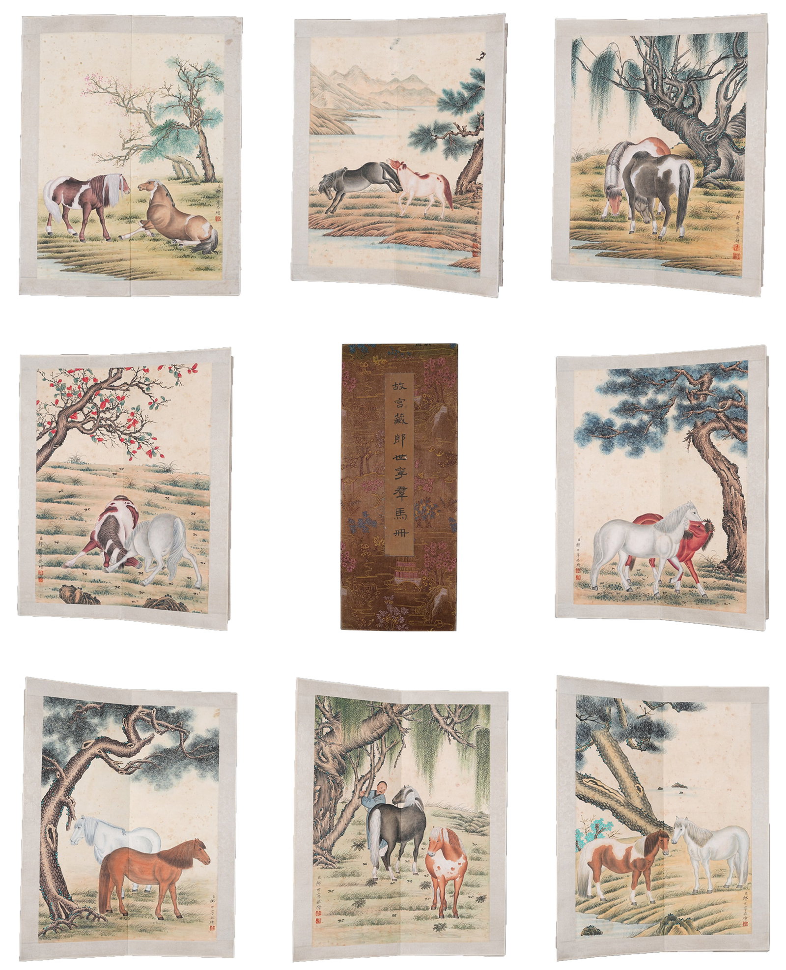 A GROUP OF HORSES PAINTING ALBUM LEAVES ON PAPER (9 PAGES) BY GIUSEPPE CASTIGLIONE.郎世 (1 of 13)