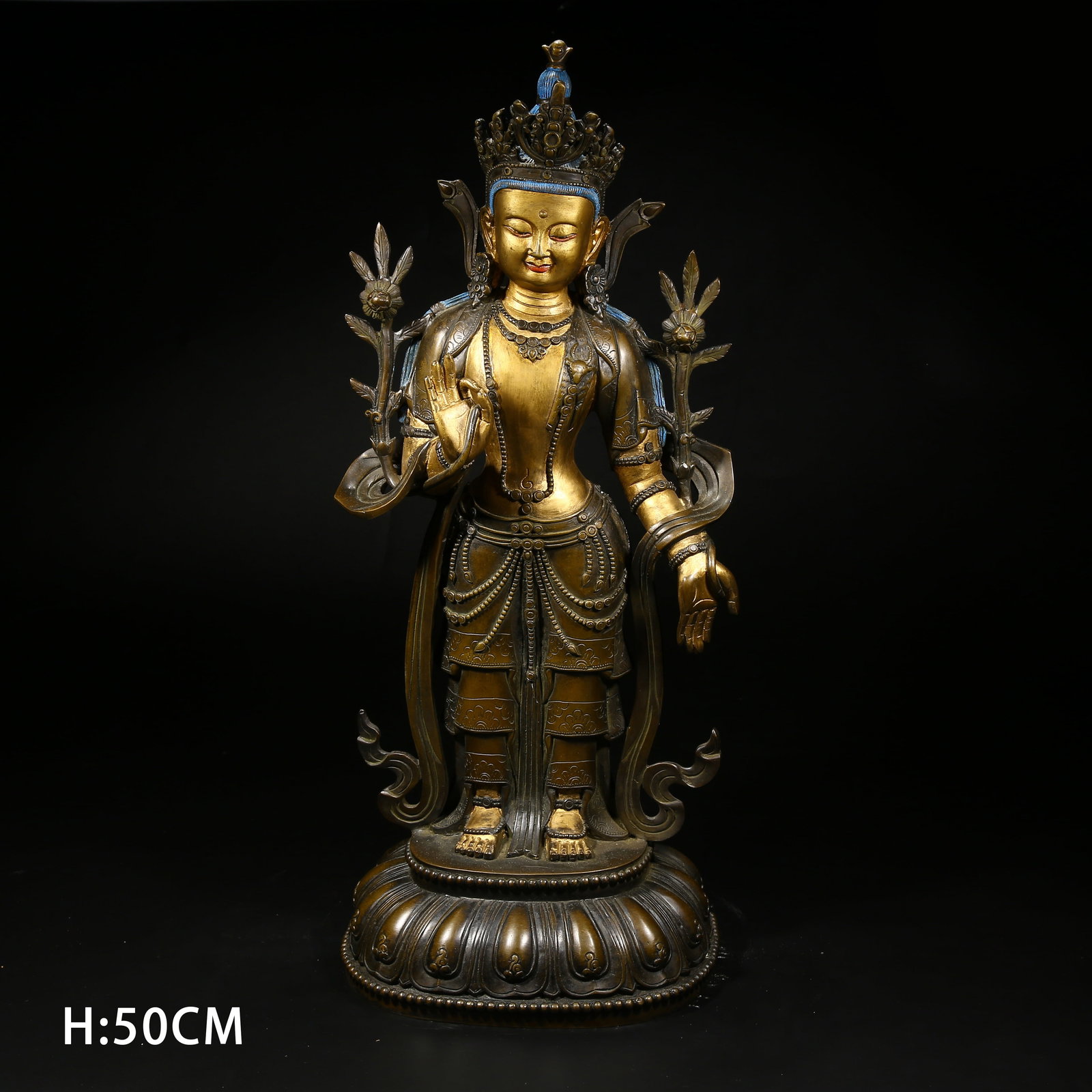 A GILT BRONZE STANDING BODHISATTVA STATUE (1 of 8)