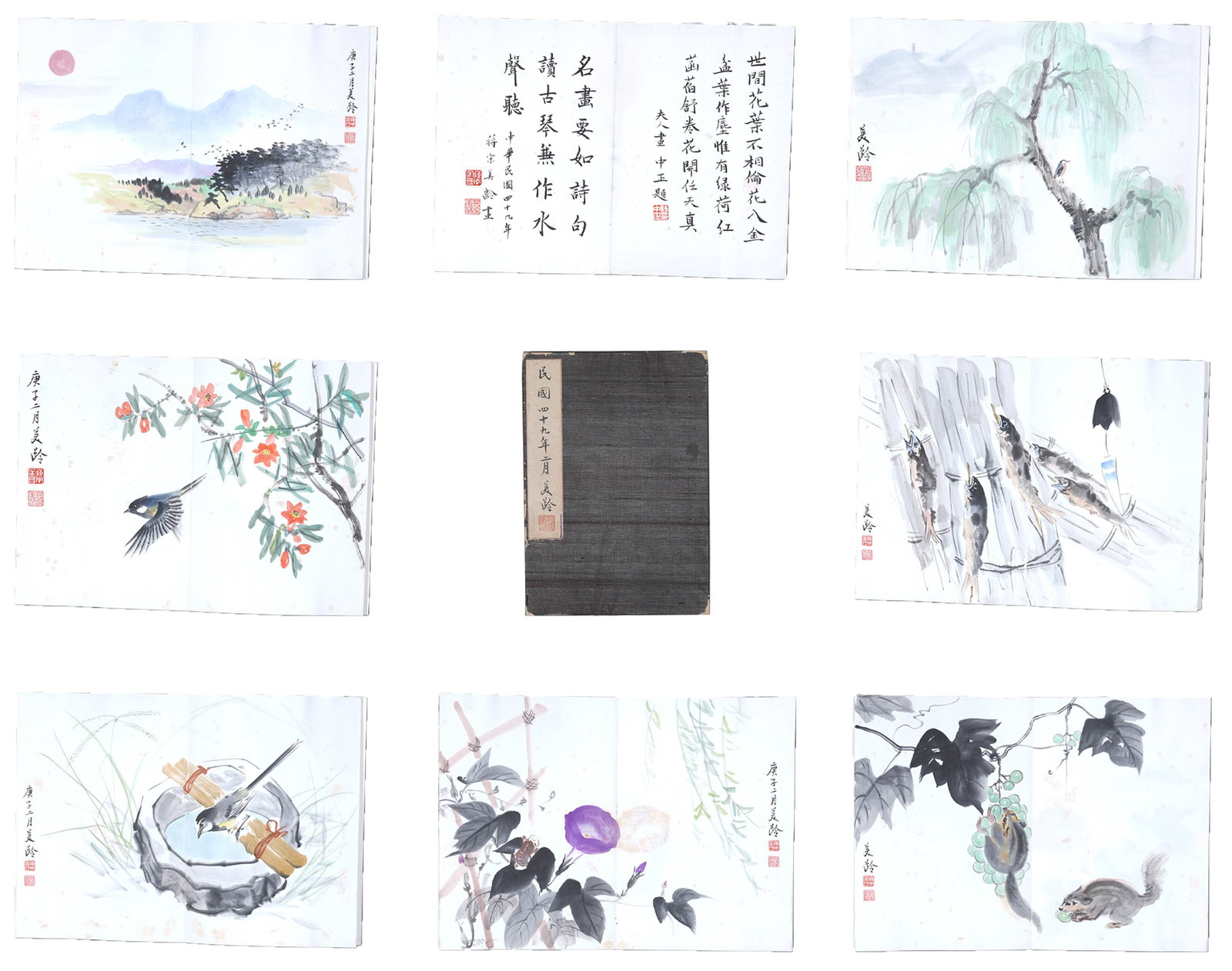 A ALBUM OF FLOWER-AND-BIRD PAINTINGS ON PAPER (14 LEAVES) BY SOONG MEI-LING.宋美齡 (1 of 17)