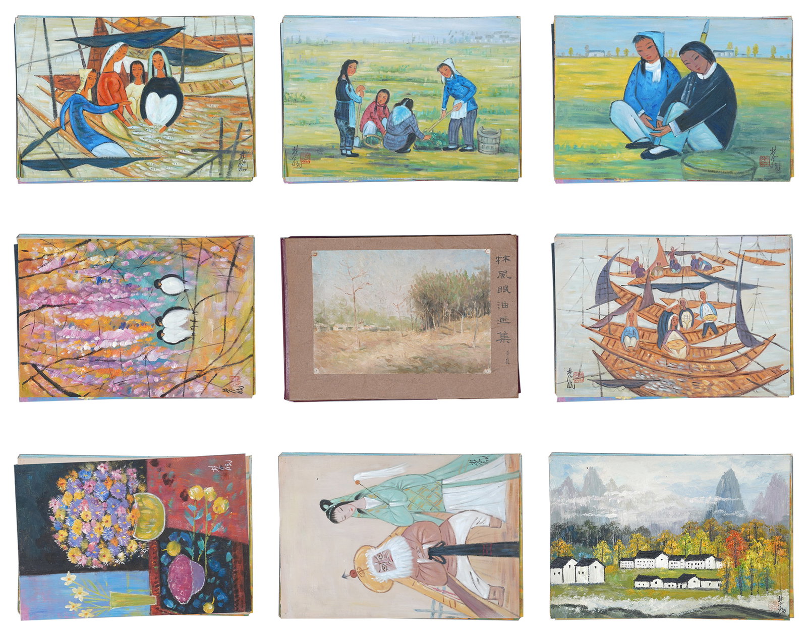 A COLLECTION OF FIGURE PAINTINGS ON PAPER (15 PAGES) BY LIN FENGMIAN.林風眠 (1 of 17)