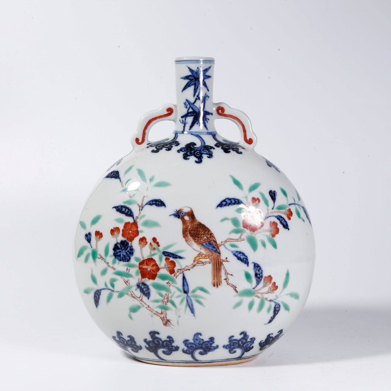 A BLUE-AND-WHITE UNDERGLAZE-RED MOON-EMBRACING VASE WITH FLOWER-AND-BIRD MOTIFS (1 of 10)