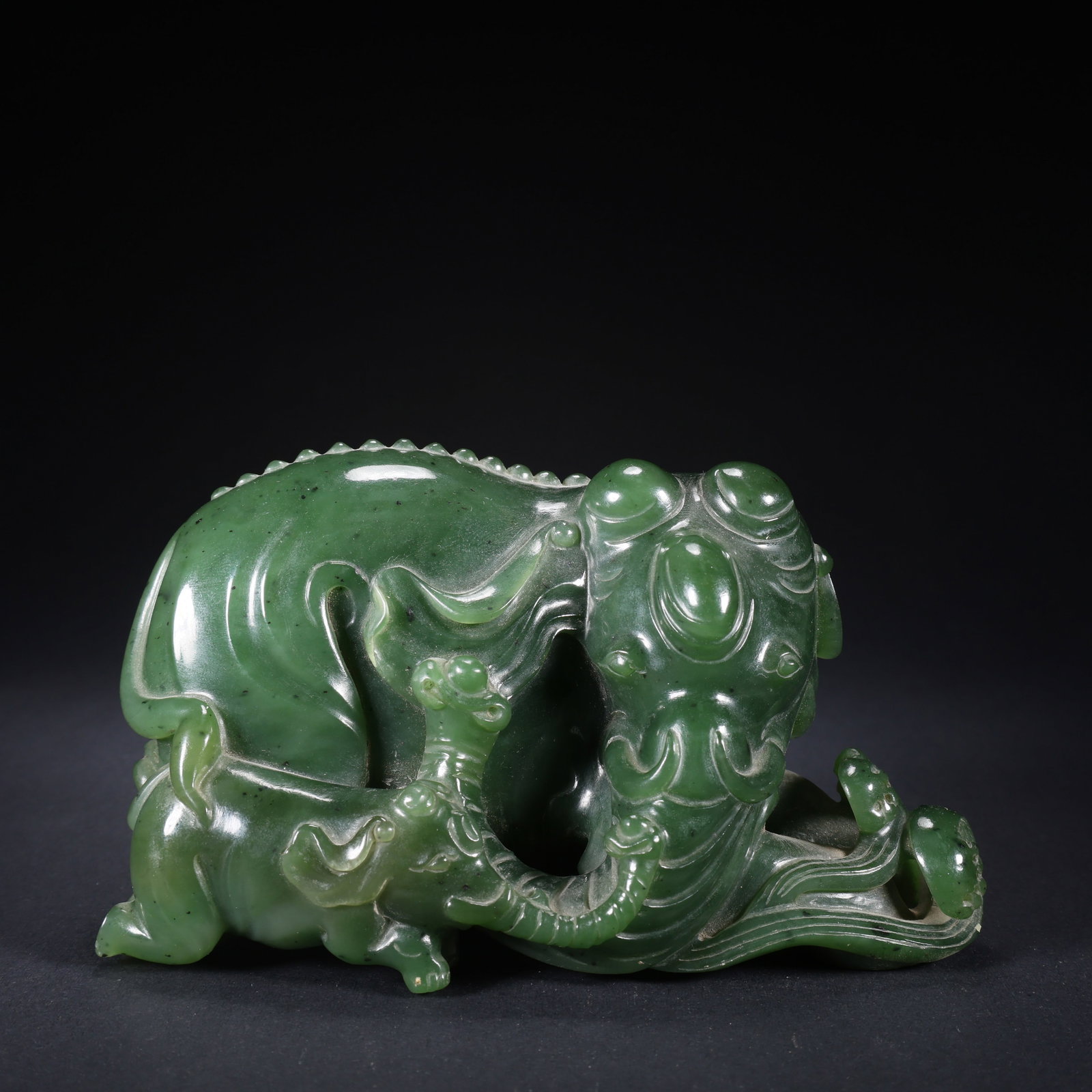 A HETIAN JASPER MOTHER-AND-CHILD ELEPHANT (1 of 9)