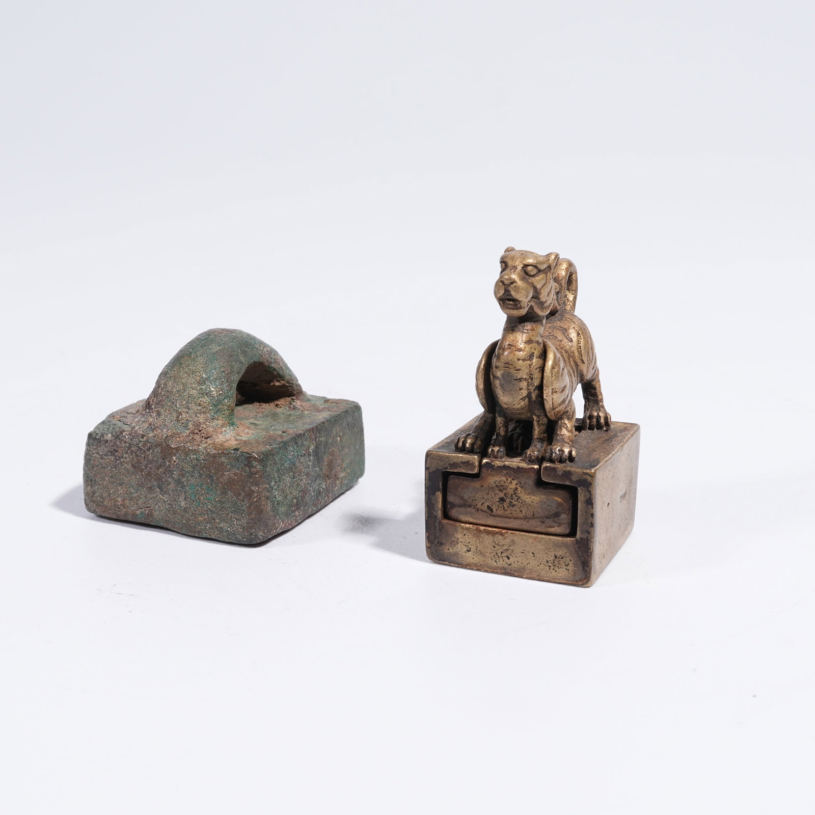 A SET OF BRONZE SEALS WITH BEAST FINIALS (1 of 5)