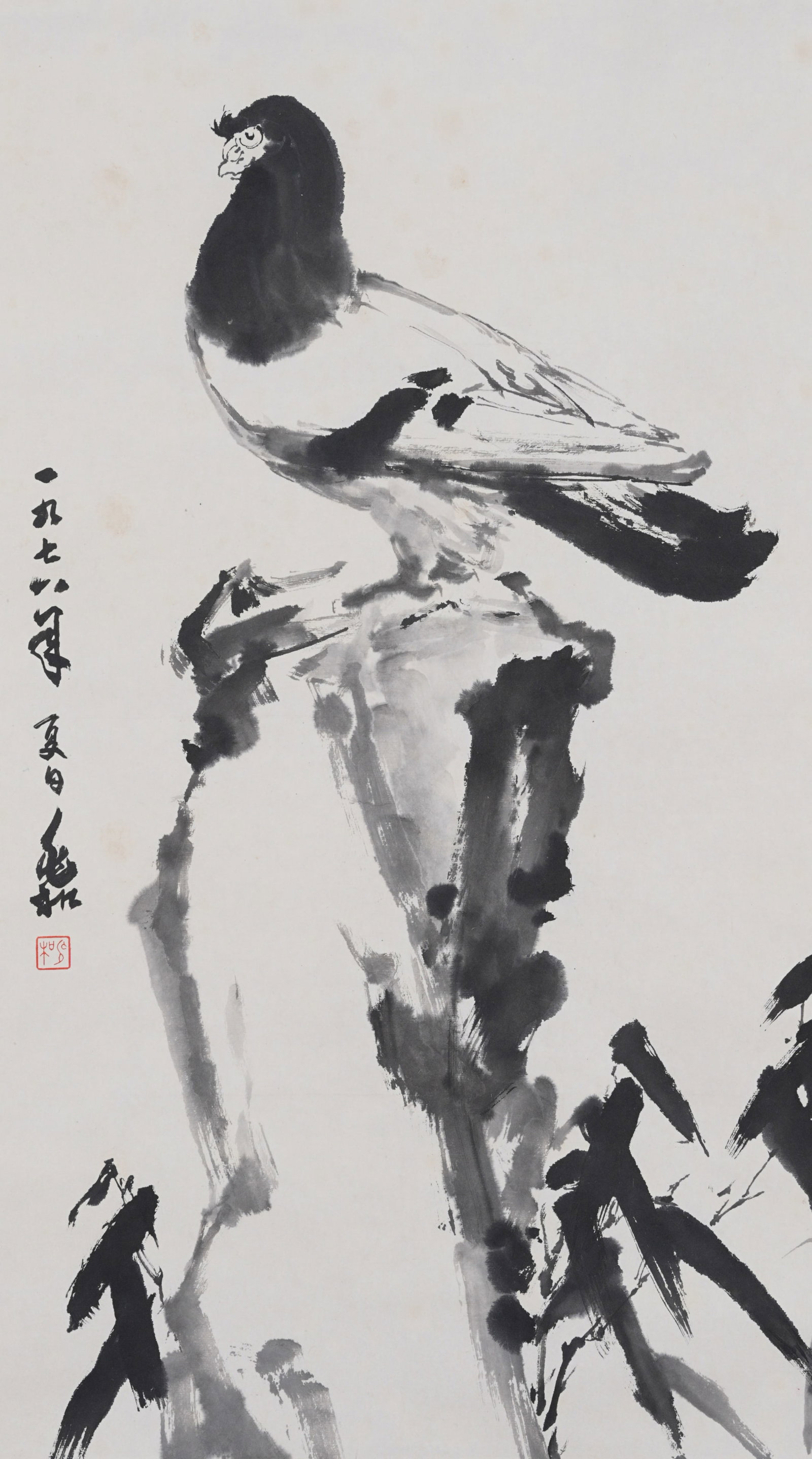A "DOVE OF PEACE" PAINTING ON PAPER BY JIANG ZHAOHE.蔣兆和 (1 of 8)