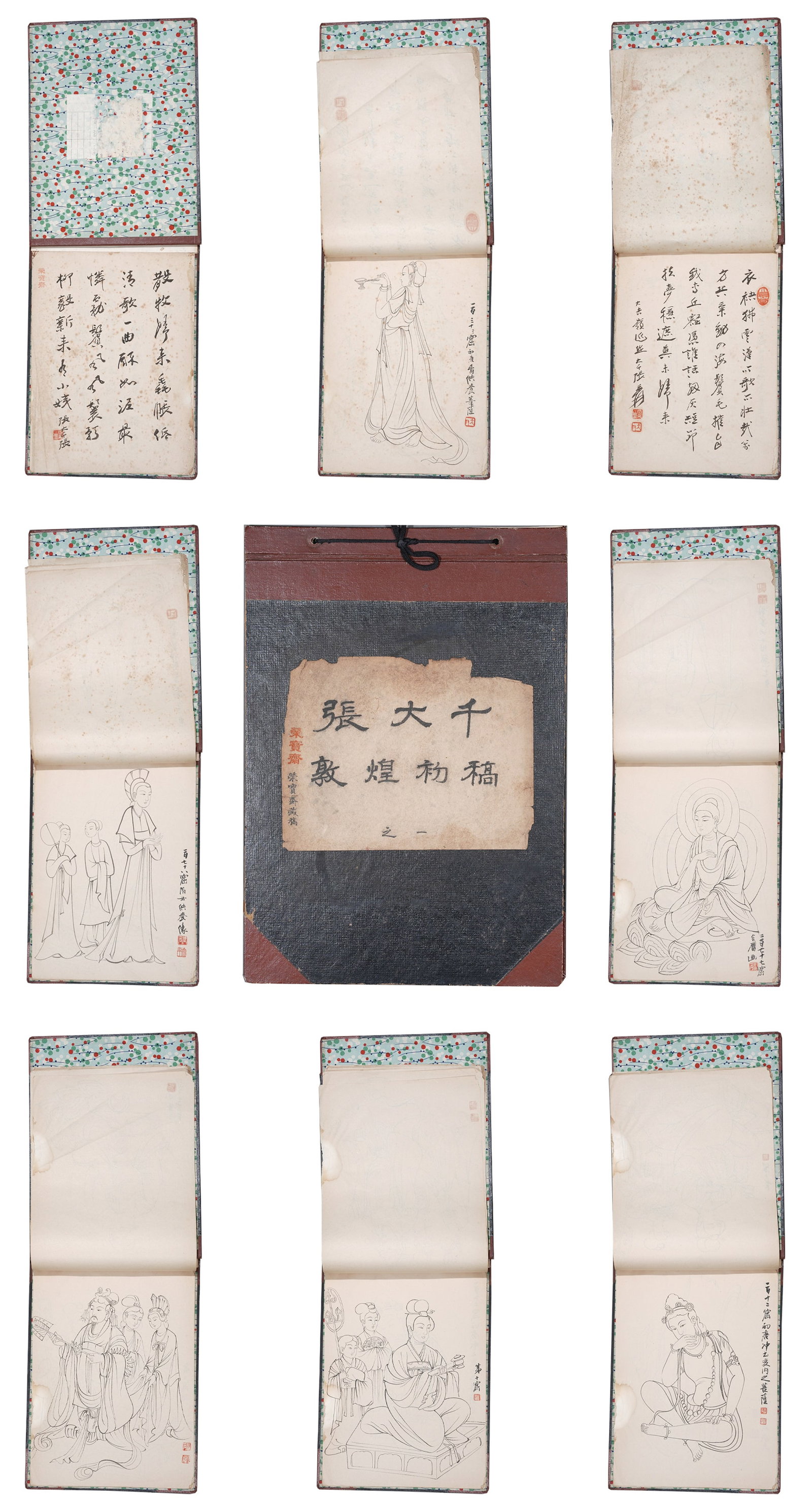 A ALBUM OF DUNHUANG DRAFTS ON PAPER (16 LEAVES) BY ZHANG DAQIAN.張大千 (1 of 16)