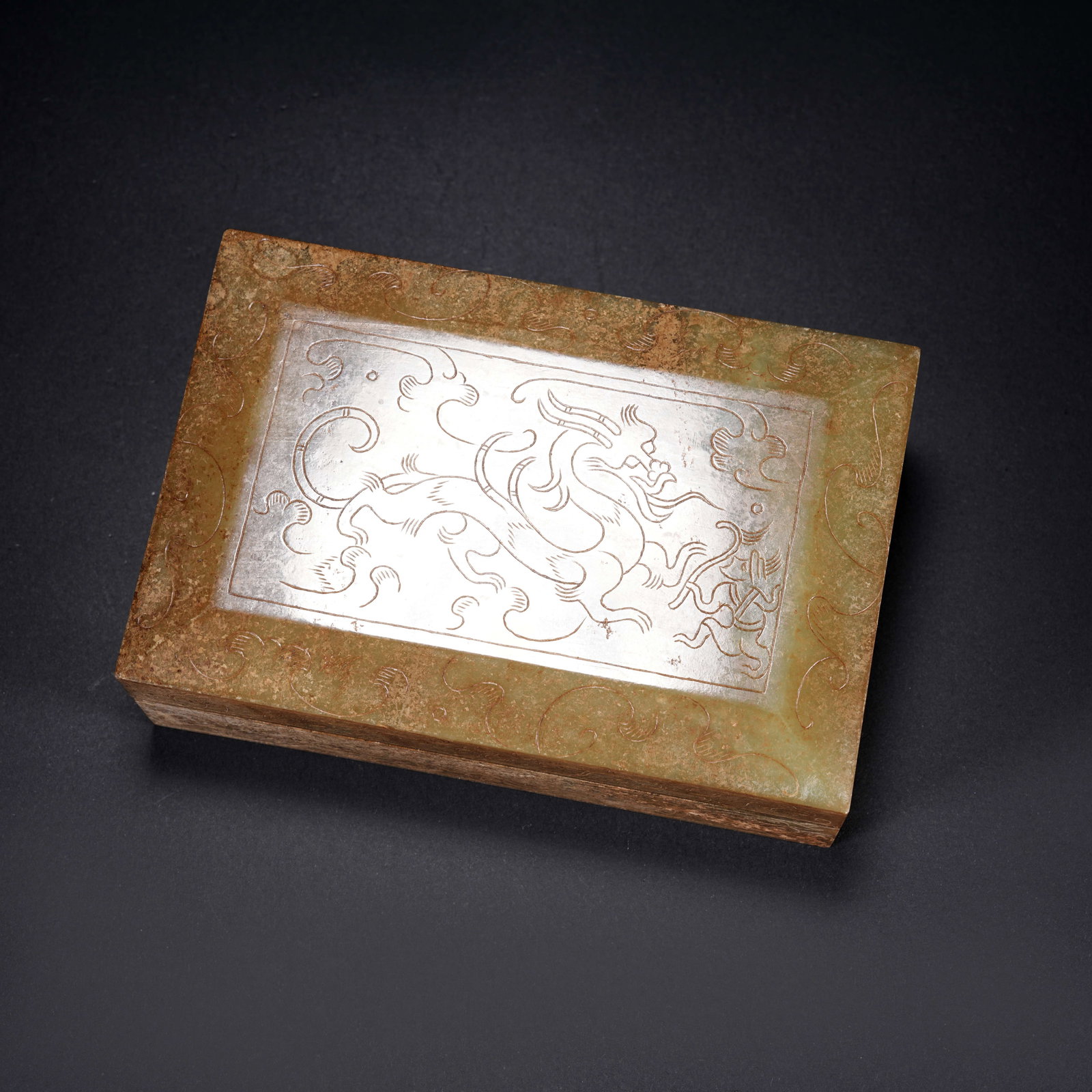 A HETIAN JADE COVERED BOX WITH CLOUD-AND-DRAGON DESIGN (1 of 9)
