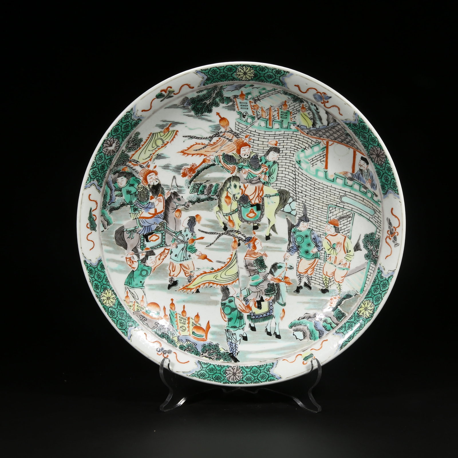 A WUCAI LARGE PLATE WITH FIGURES AND STORY SCENES (1 of 7)