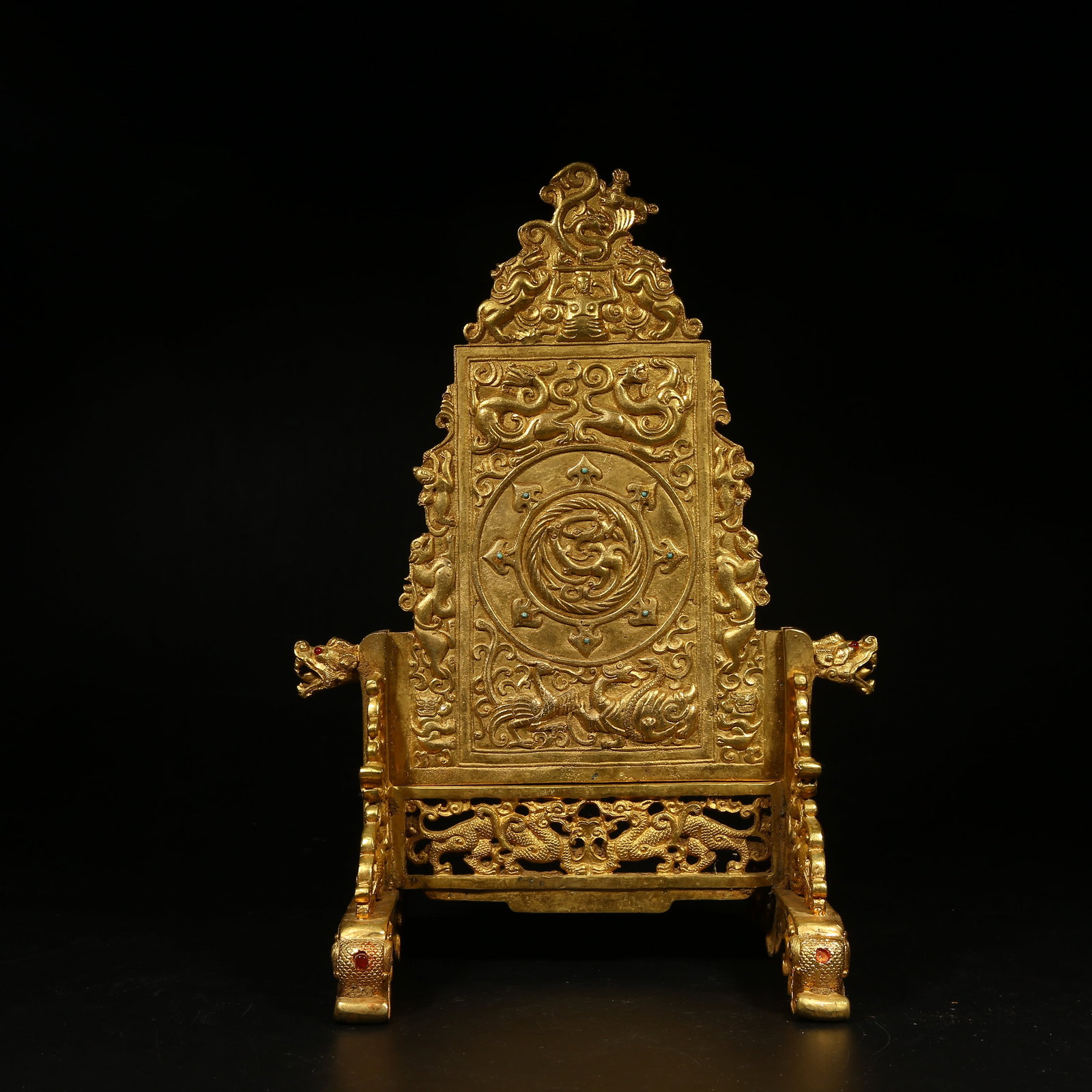 A GILT-BRONZE AND GEM-INLAID DRAGON SCREEN (1 of 7)