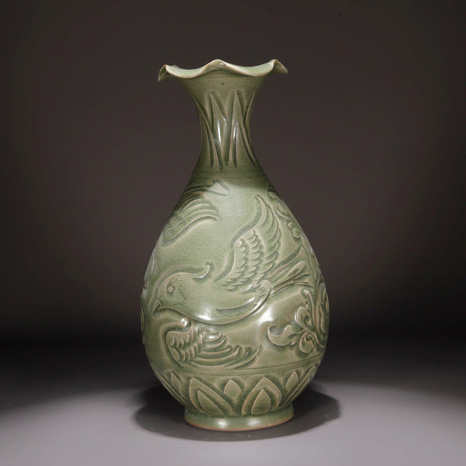 A YAOZHOU KILN FLOWER AND BIRD PATTERN FLARED MOUTH VASE (1 of 9)