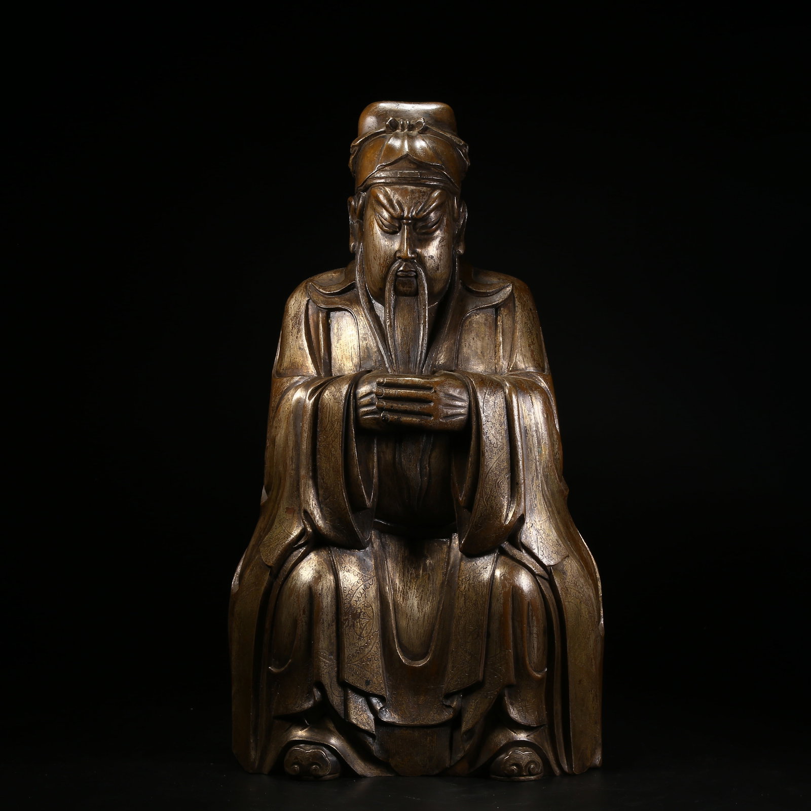A GILT SILVER BRONZE SEATED STATUE OF GUAN GONG (GENERAL GUAN) (1 of 9)