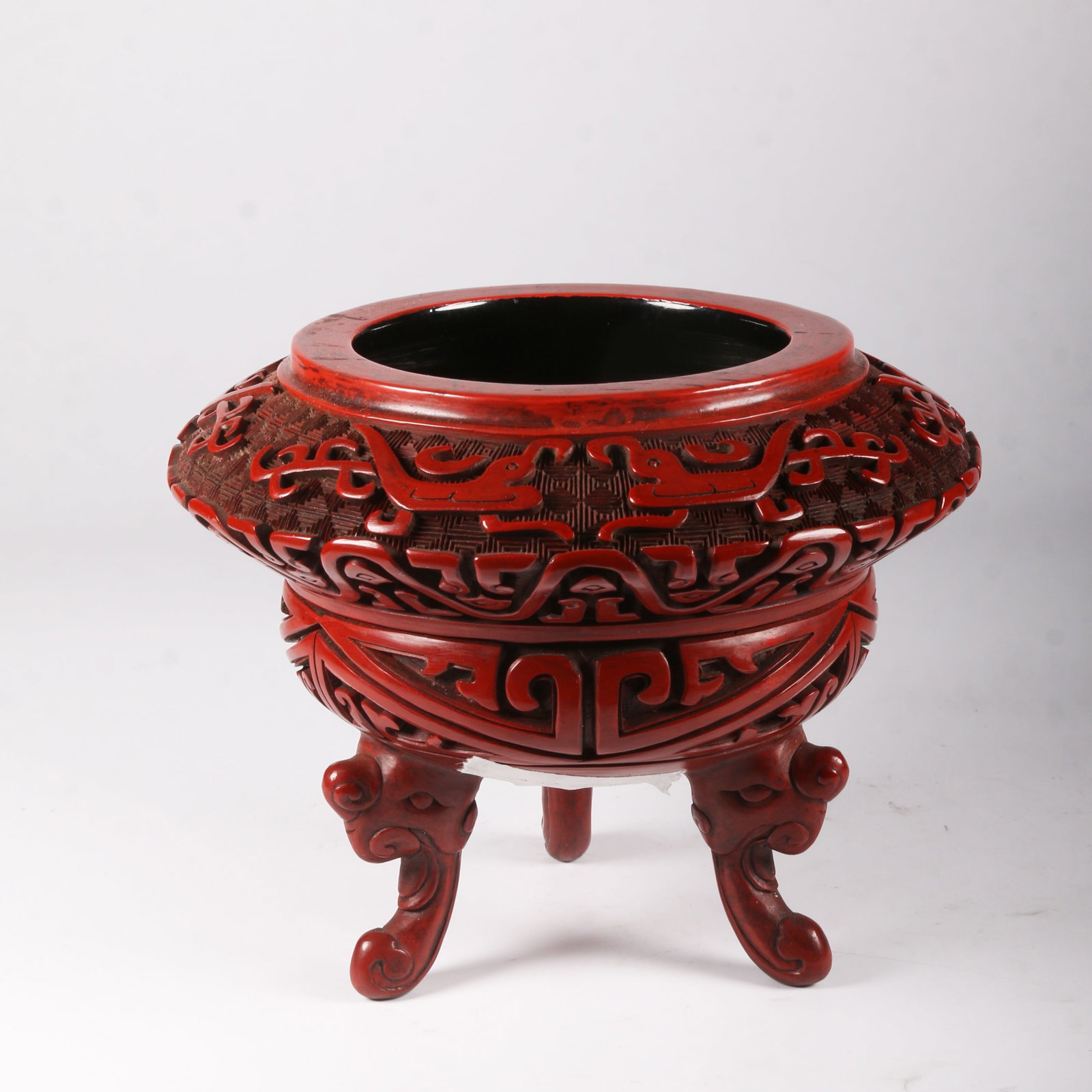 A CARVED RED-LACQUER TRIPOD CENSER WITH PHOENIX PATTERN (1 of 8)