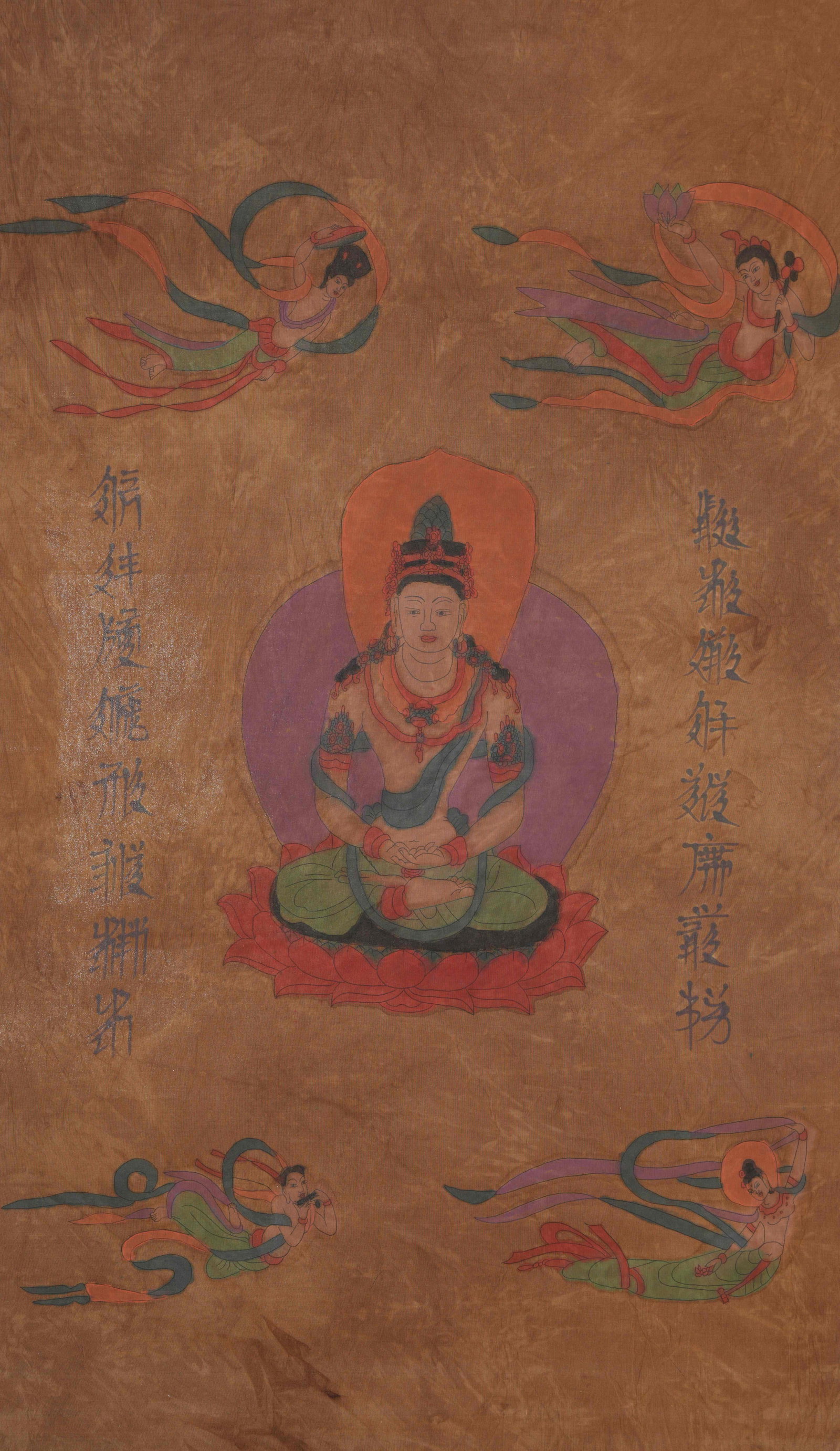 A BUDDHA PAINTING ON SILK BY ANONYMOUS. (1 of 10)