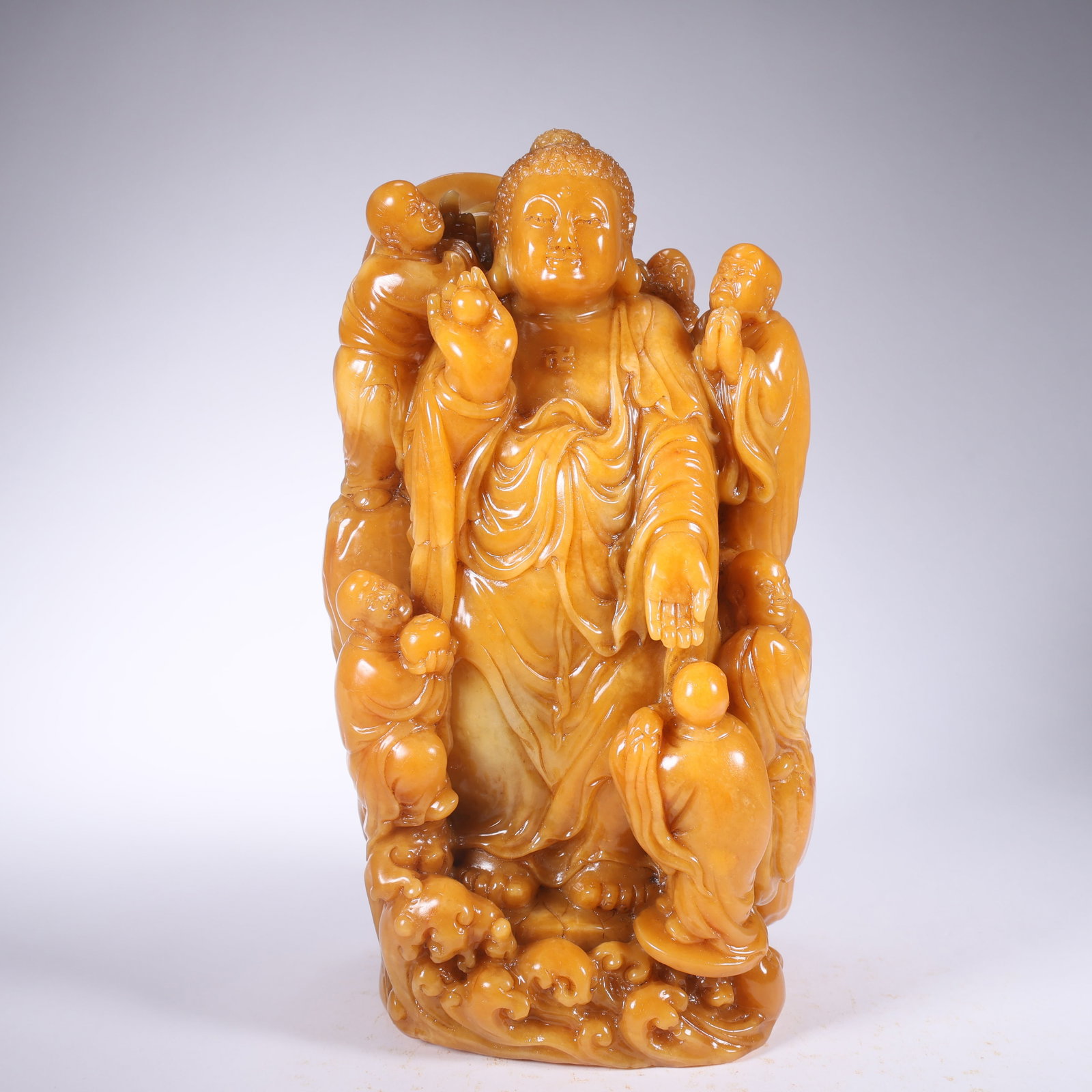 A TIANHUANG STONE "SIX BOYS PAYING HOMAGE TO BUDDHA" (1 of 9)