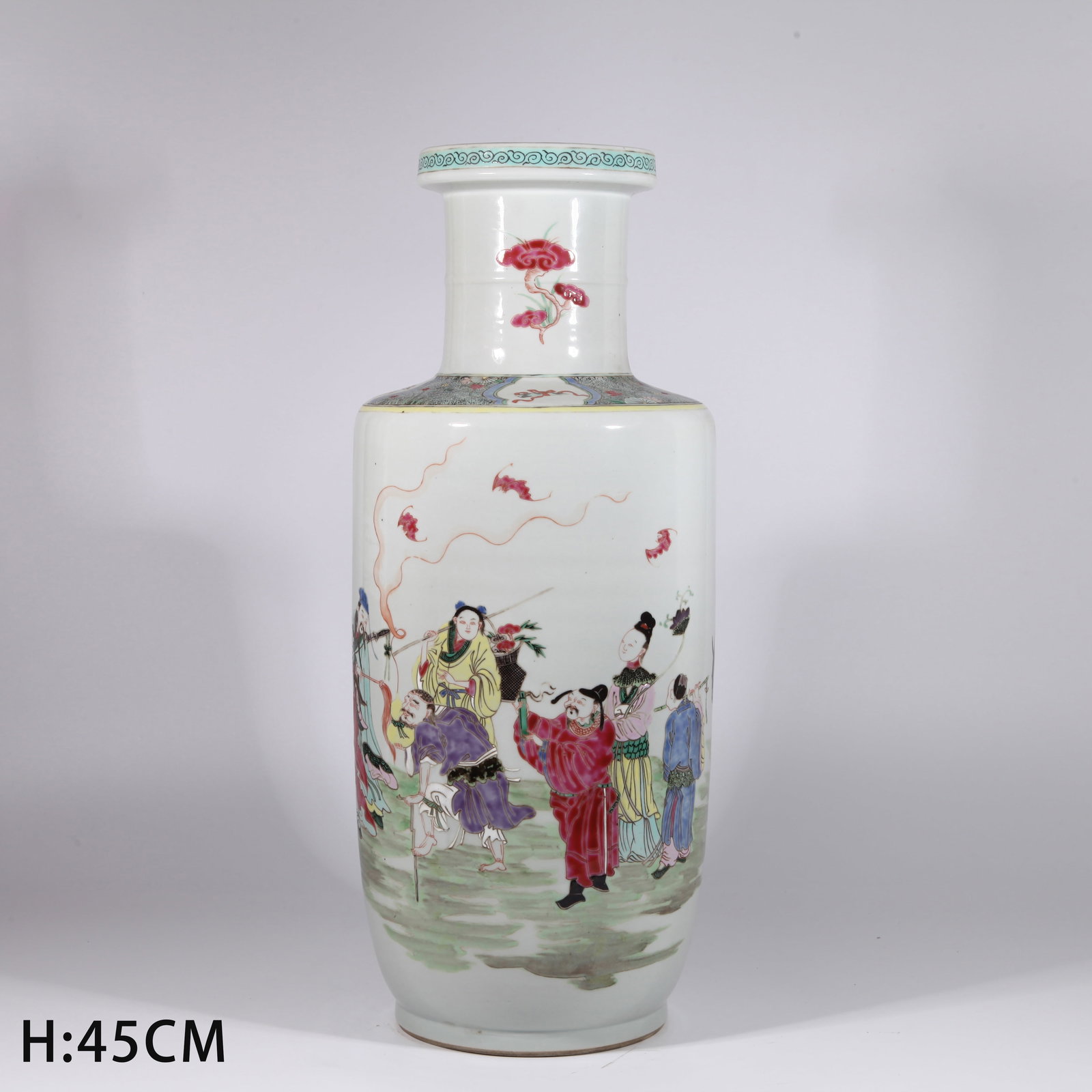 A CLUB-SHAPED VASE WITH EIGHT IMMORTALS AND FIGURE STORIES IN WUCAI (1 of 11)