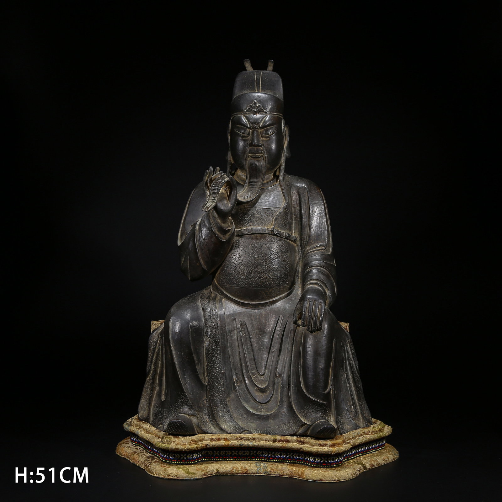 A BRONZE SEATED STATUE OF GUAN YU (1 of 8)