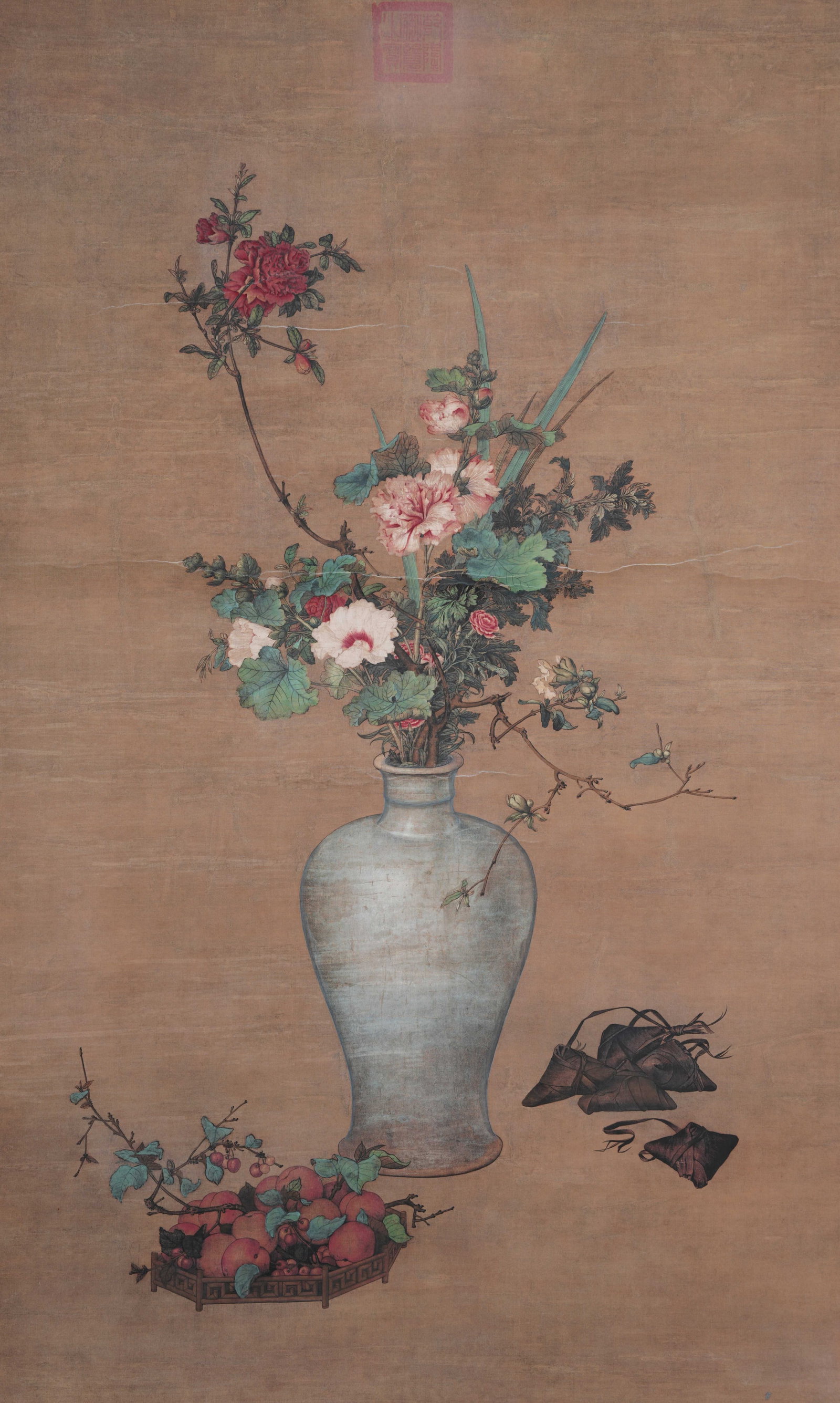A FLOWER PAINTING ON SILK BY GIUSEPPE CASTIGLIONE.郎世寧: Flower Painting on Silk by Giuseppe Castiglione.郎世寧