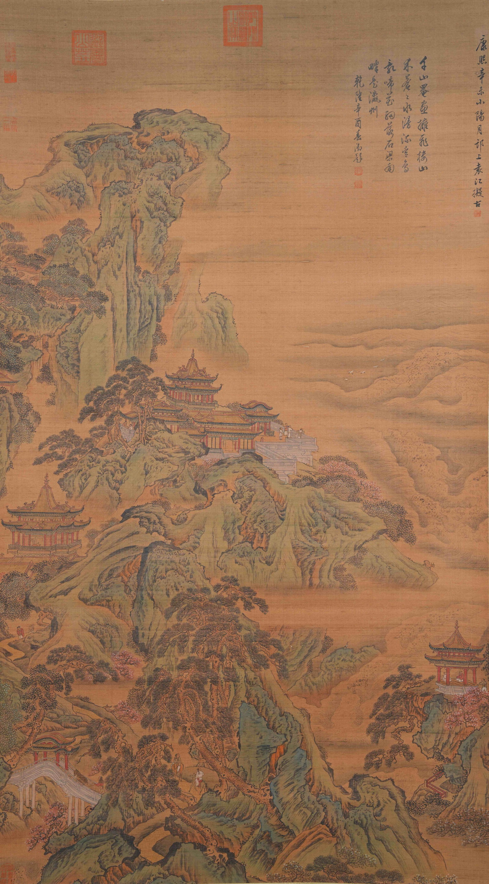 A LANDSCAPE WITH PAVILIONS PAINTING ON SILK BY YUAN JIANG.袁江 (1 of 12)