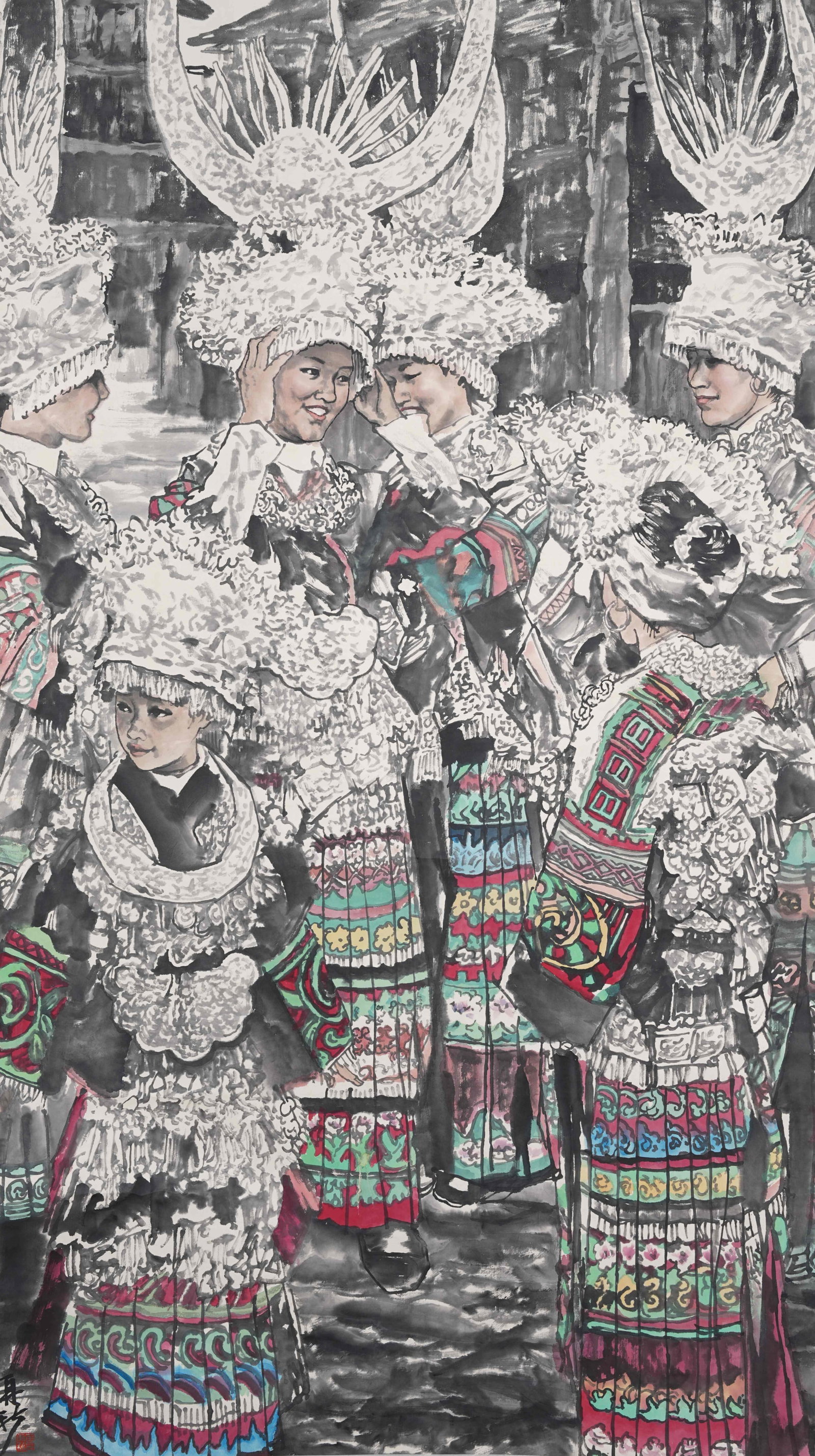 A FIGURE PAINTING ON PAPER BY MIAO ZAIXIN.苗再新: Figure Painting on Paper by Miao Zaixin.苗再新