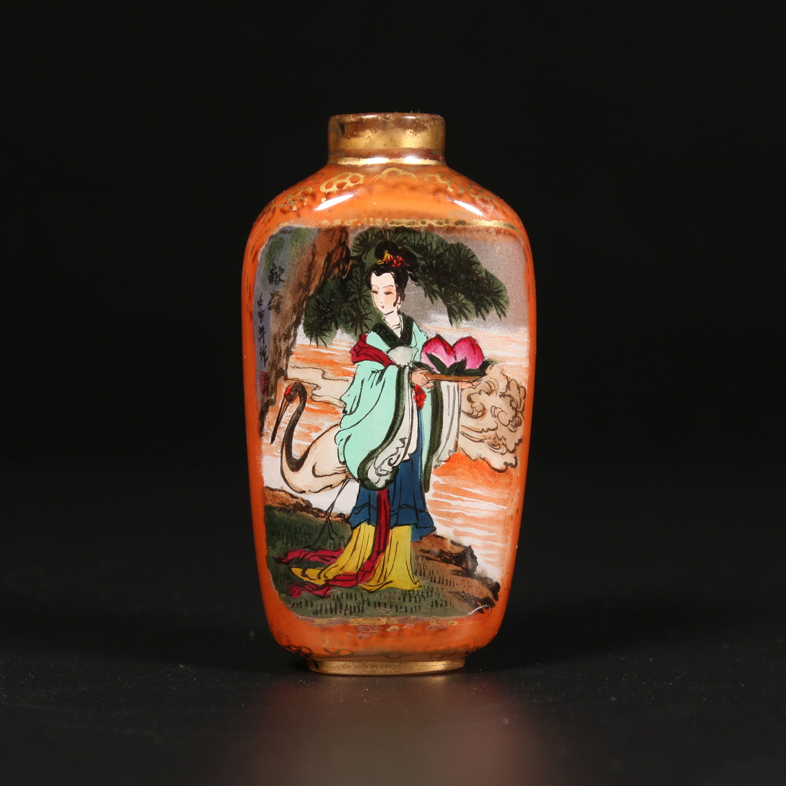 A INSIDE-PAINTED GLASS SNUFF BOTTLE WITH MAGU PRESENTING LONGEVITY AND JADE PEAK SCENE (1 of 9)