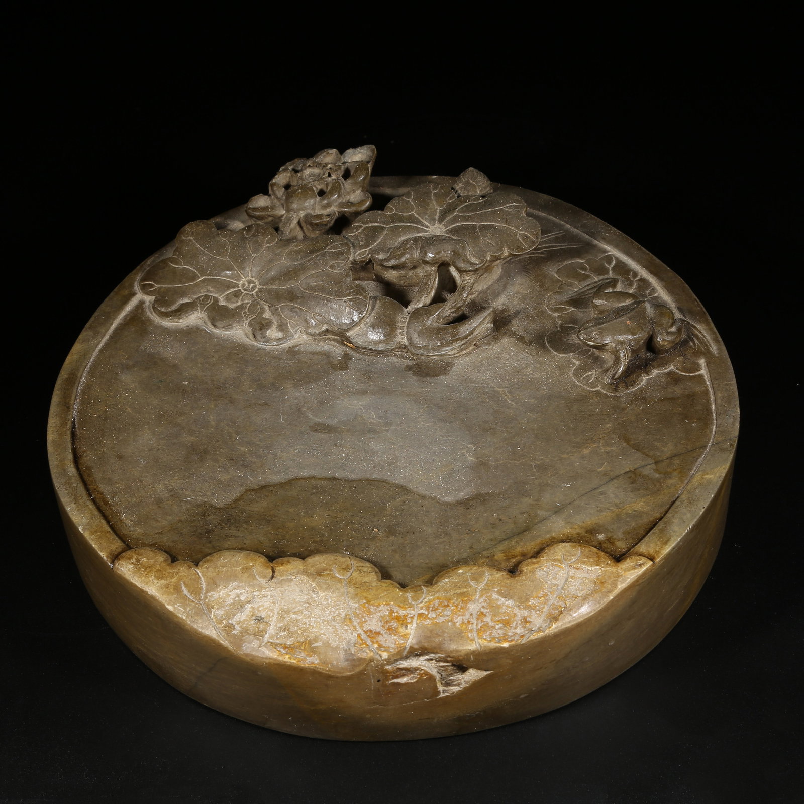 A STONE INKSTONE WITH LOTUS POND AND ELEGANT CHARM MOTIF (1 of 9)