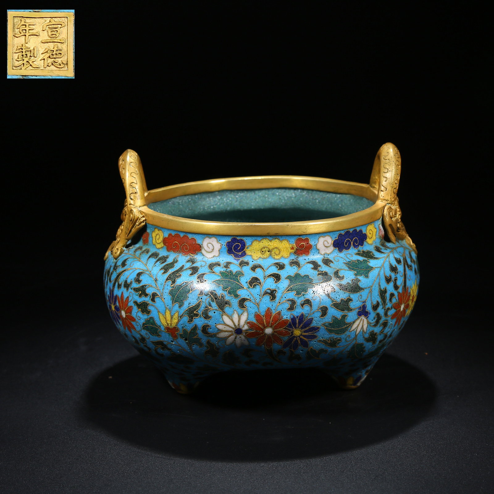 A CLOISONNÉ ENAMEL LOTUS VINE CENSER ON BRONZE (1 of 9)