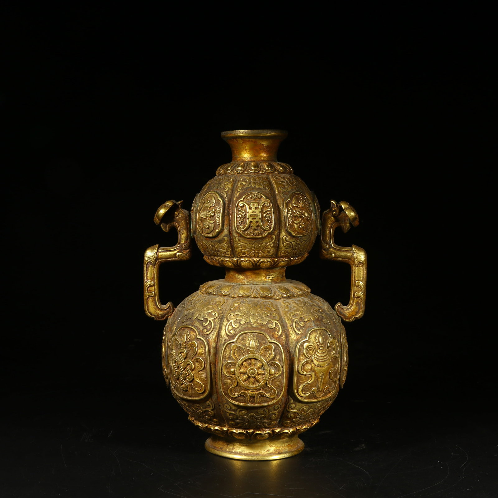 A GILT-BRONZE GOURD VASE WITH MISCELLANEOUS TREASURES DESIGN (1 of 9)