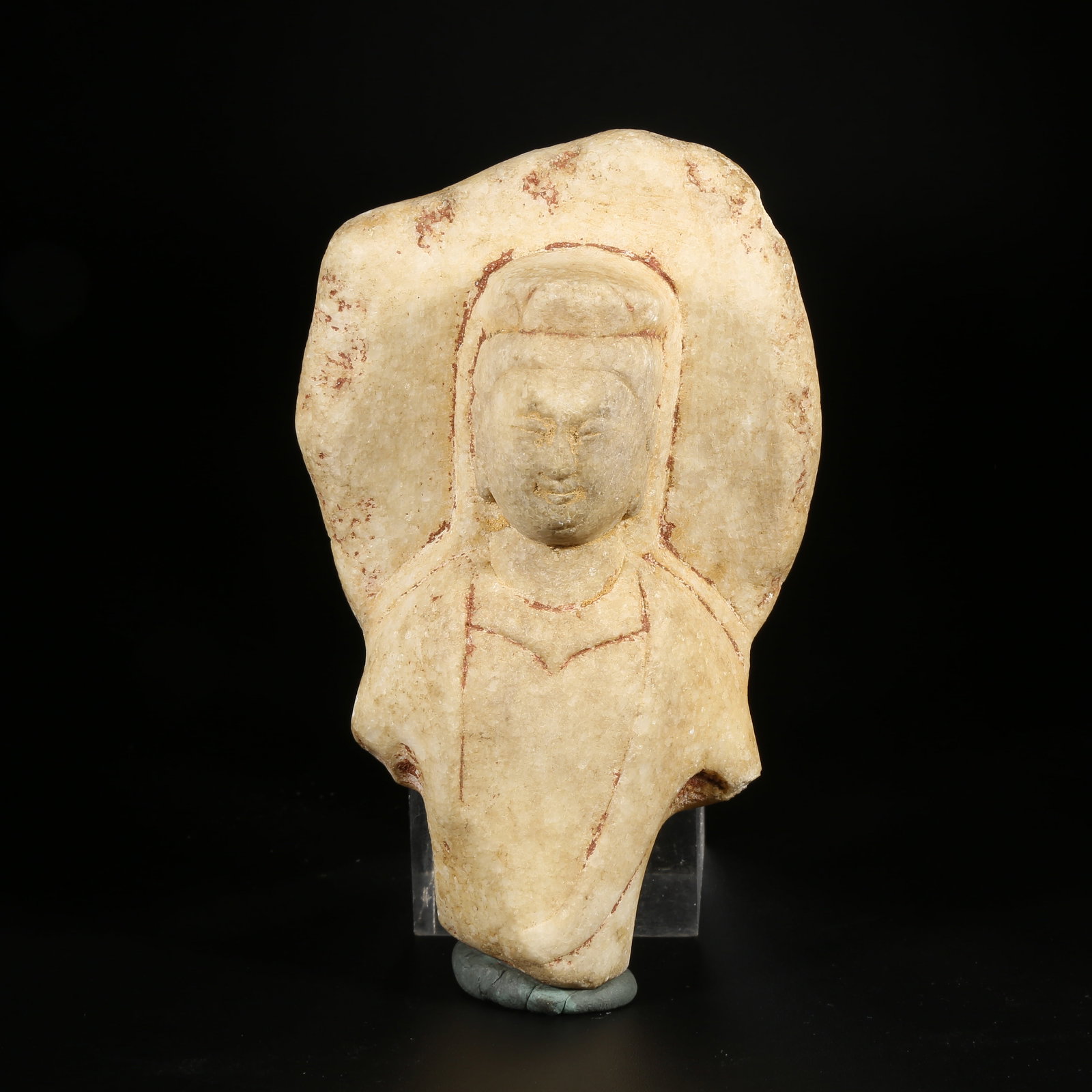 A HAN WHITE JADE (MARBLE) BODHISATTVA STATUE (1 of 7)