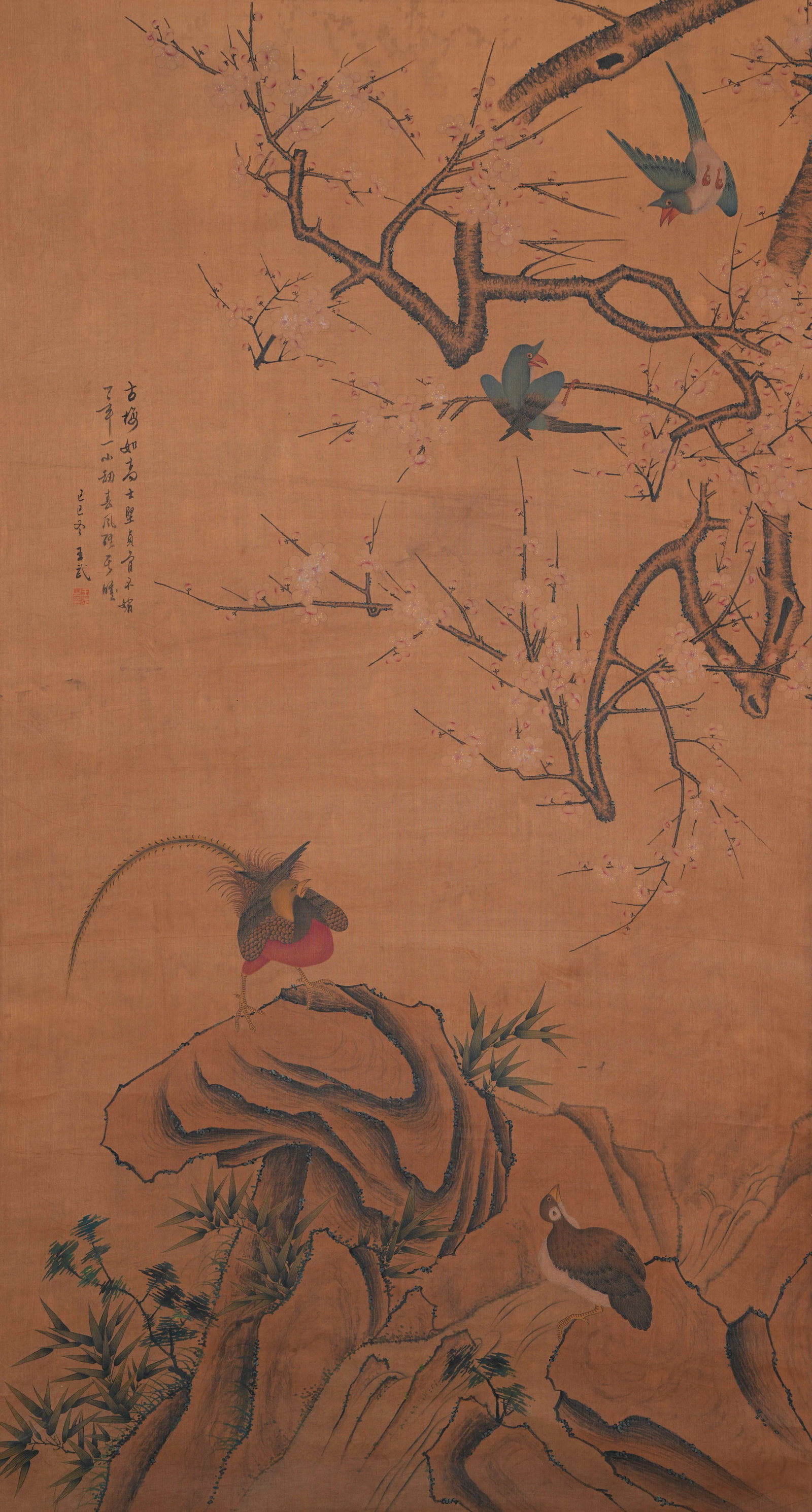 A FLOWER-AND-BIRD PAINTING ON SILK BY WANG WU.王武 (1 of 10)