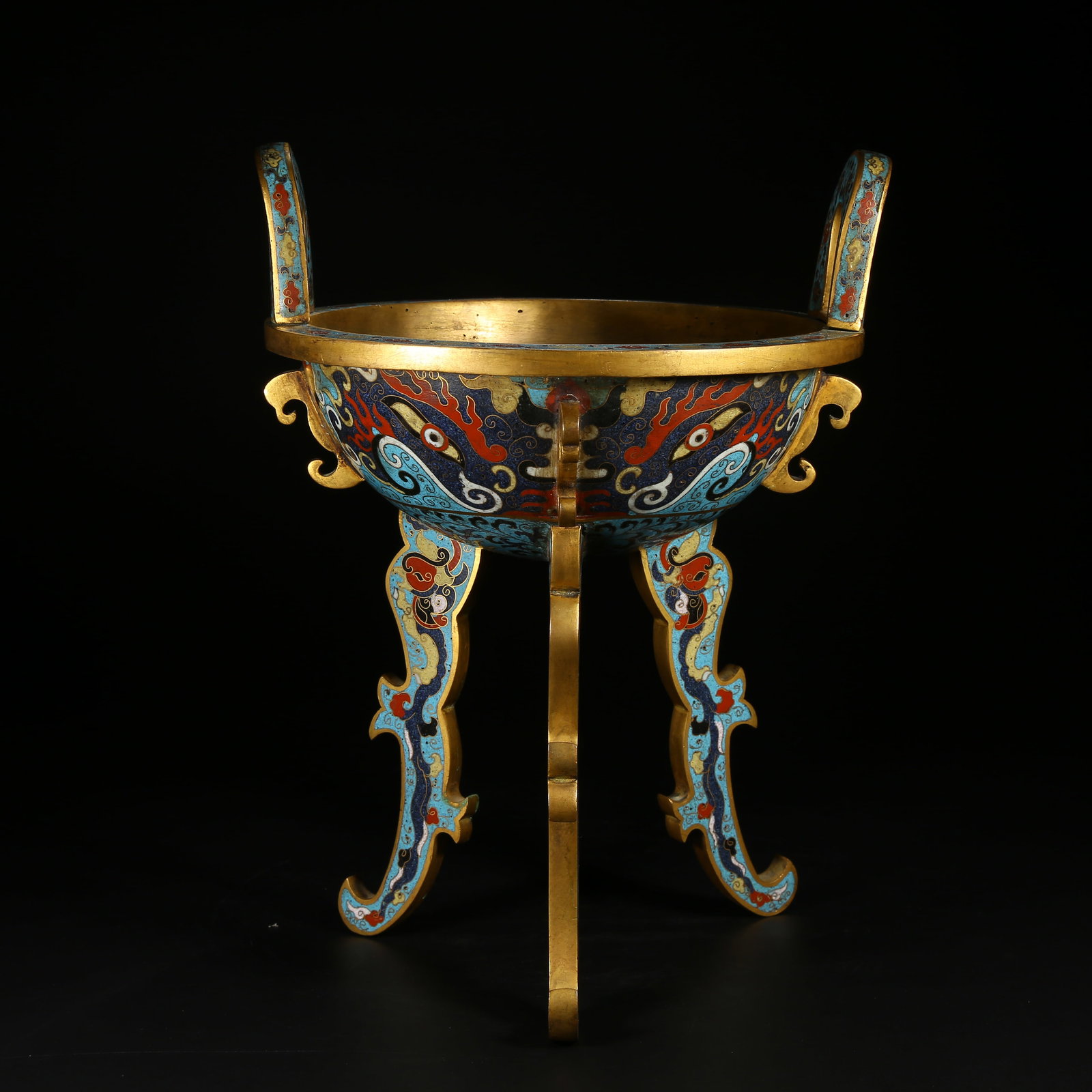 A CLOISONNÉ ENAMEL BEAST MASK DING-STYLE CENSER (1 of 9)