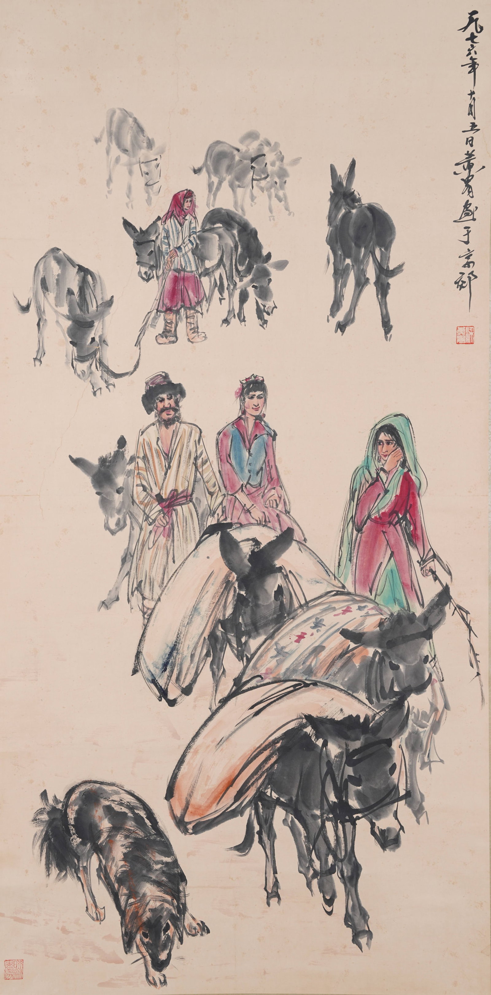 A FIGURE PAINTING ON PAPER BY HUANG ZHOU.黃胄 (1 of 9)