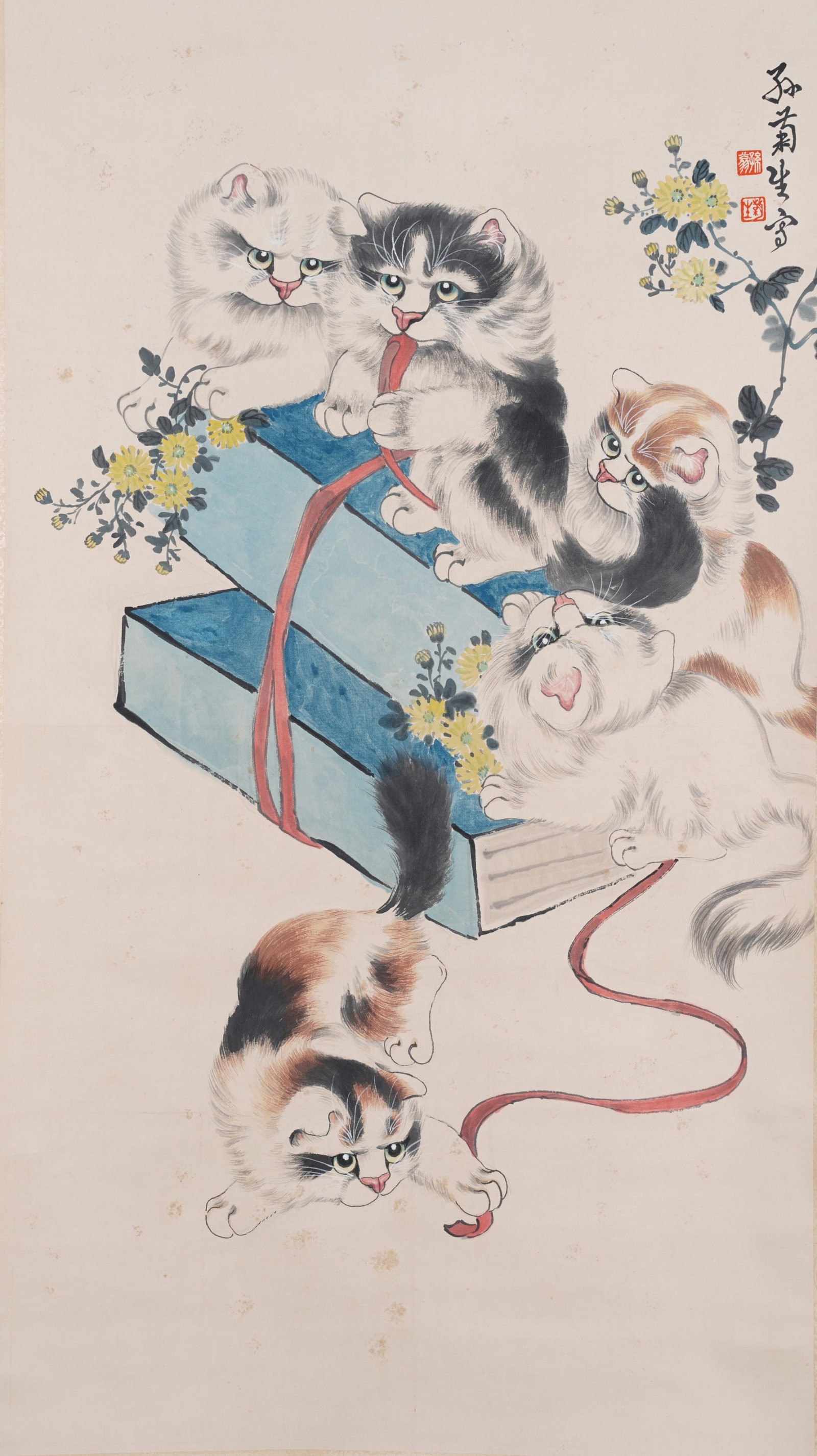A CAT-THEMED PAINTING ON PAPER BY SUN JUSHENG.孫菊生: Cat-Themed Painting on Paper by Sun Jusheng.孫菊生