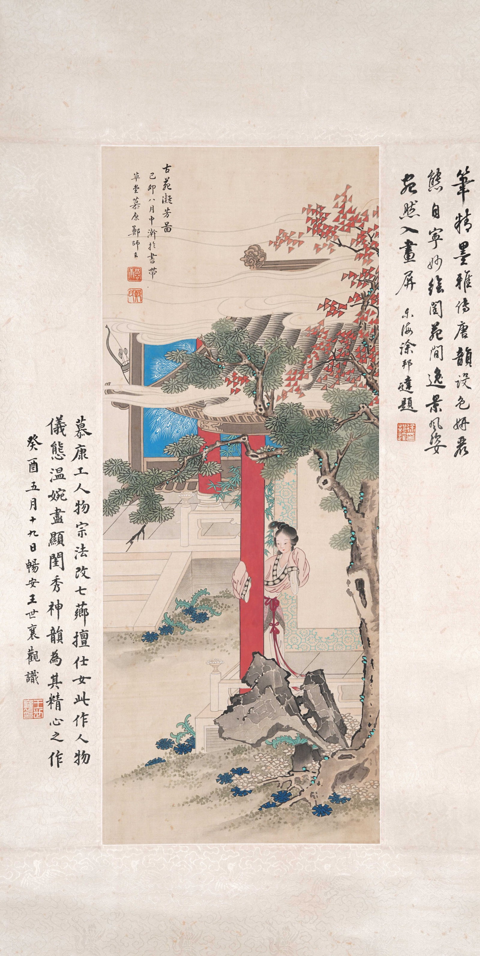 A FRAGRANCE GATHERING IN AN ANCIENT GARDEN ON SILK BY ZHENG MUKANG.鄭慕康: Fragrance Gathering in an Ancient Garden on Silk by Zheng Mukang.鄭慕康