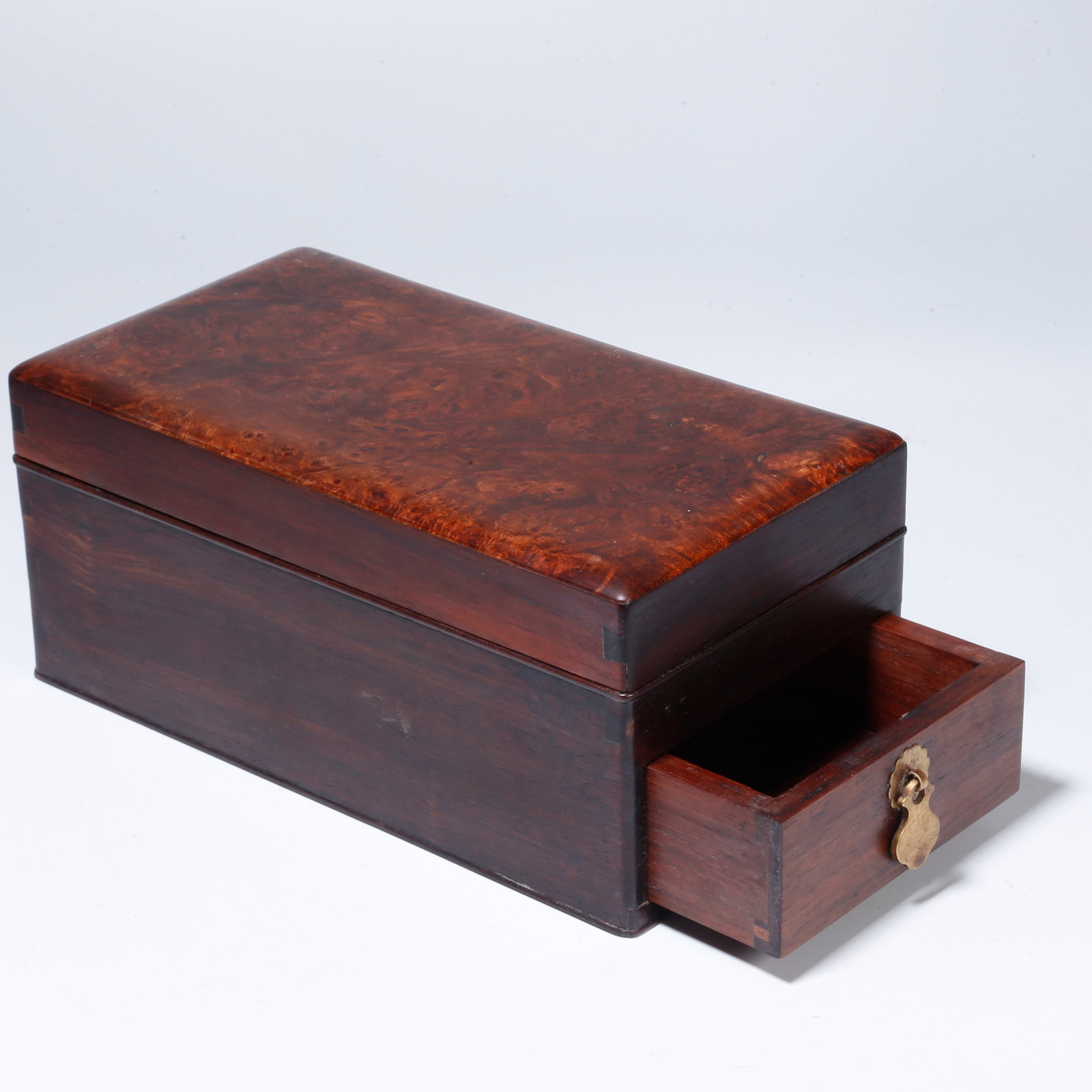 A HUANGHUALI LIDDED BOX INLAID WITH BURLWOOD (1 of 10)