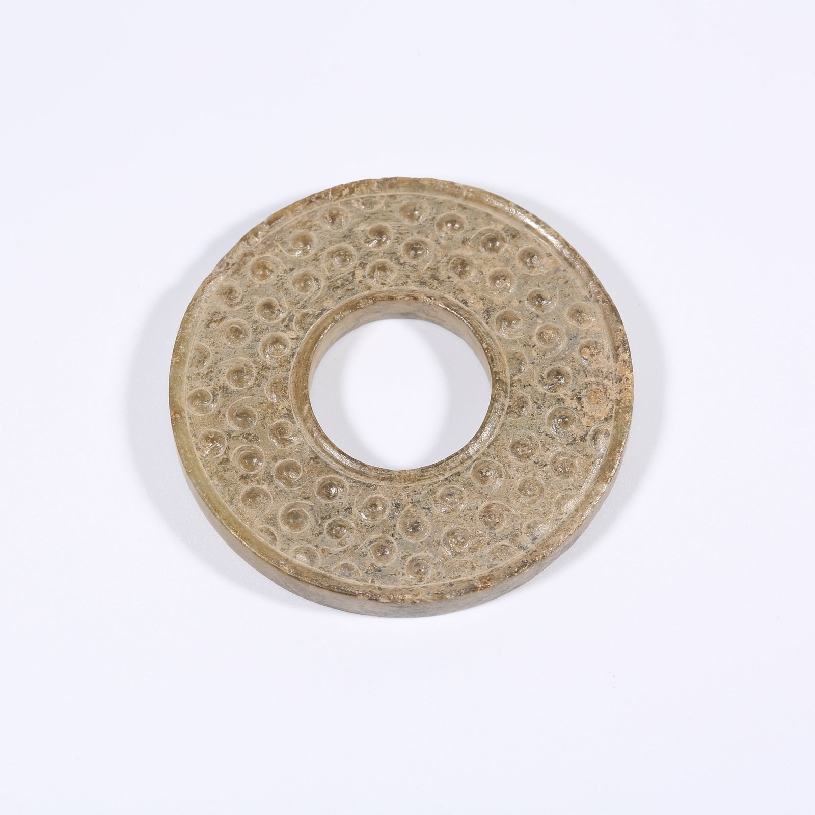 A ANCIENT JADE SMALL LINKED BI DISK WITH GRAIN PATTERN (1 of 9)
