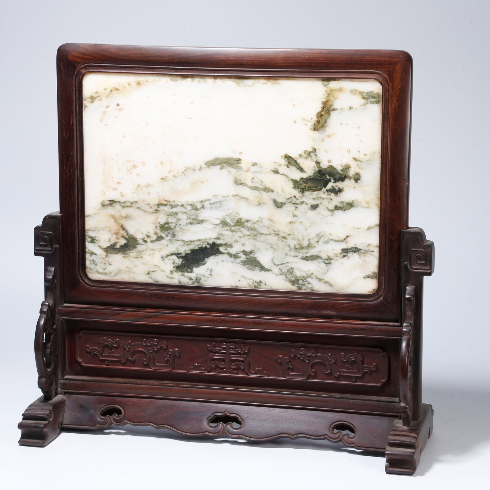A ZITAN WOOD SCREEN INLAID WITH CLOUD-PATTERN STONE (1 of 9)