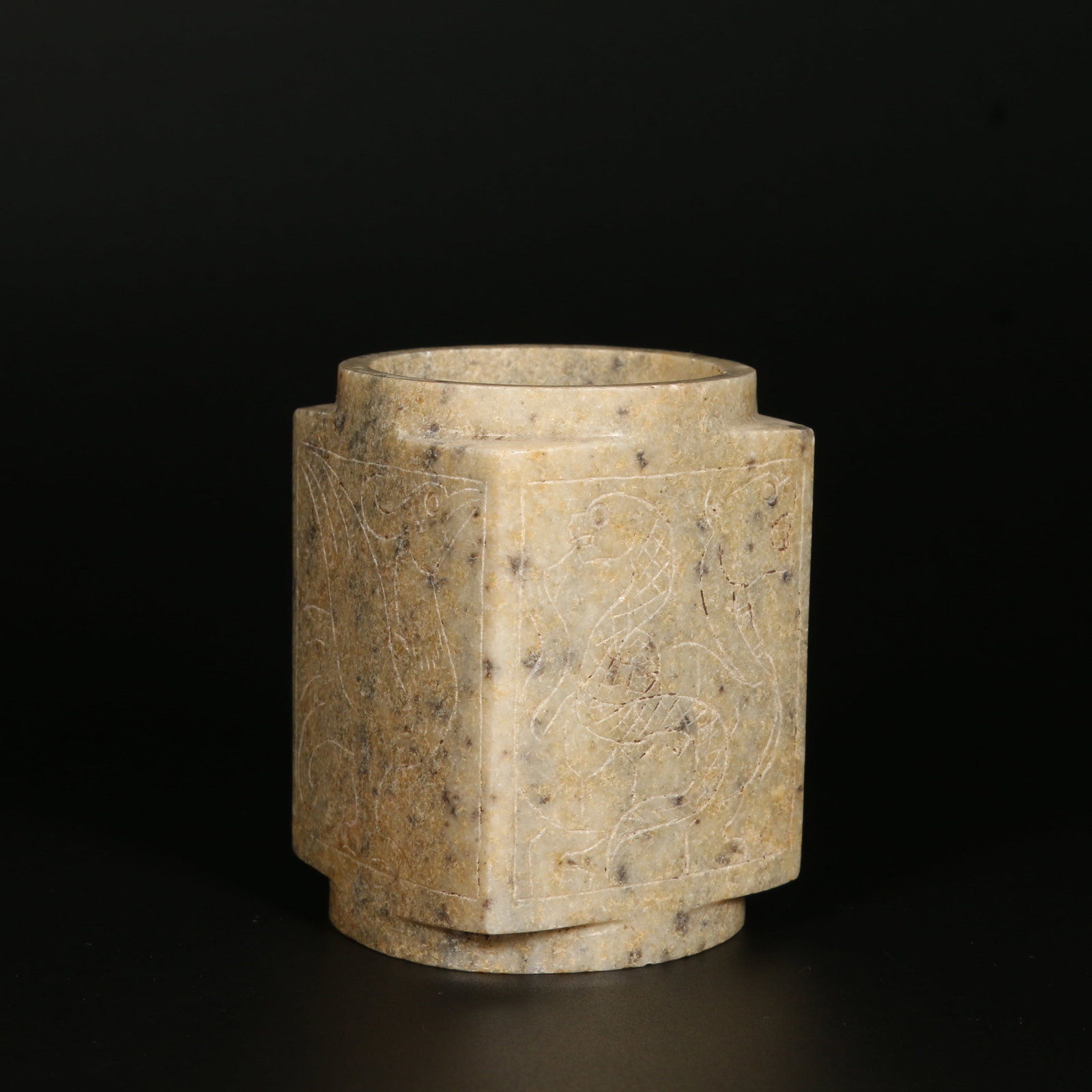 A ARCHAIC JADE CONG WITH FOUR BEASTS DESIGN (1 of 9)