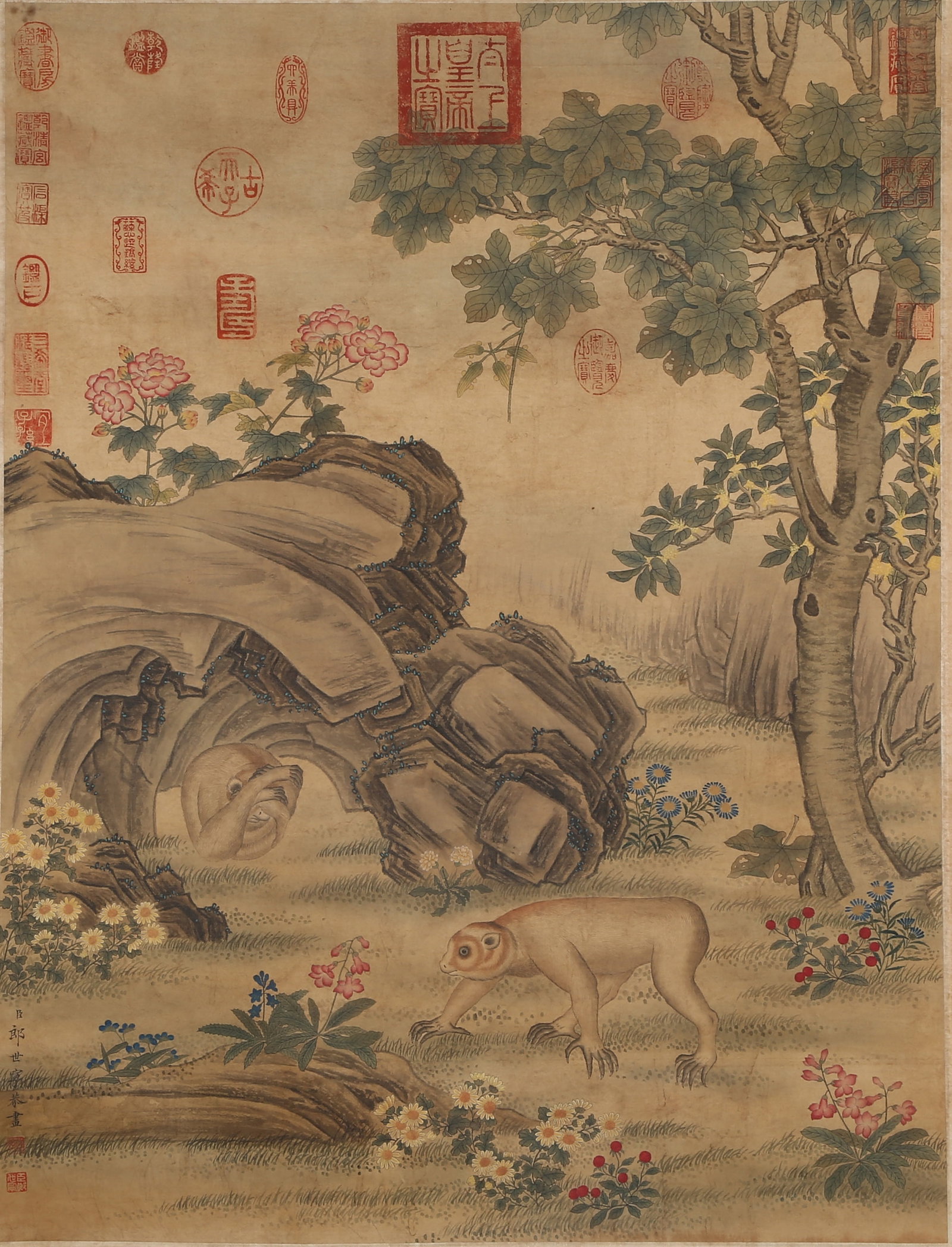 A AUSPICIOUS BEAST PAINTING ON SILK BY GIUSEPPE CASTIGLIONE (LANG SHINING).郎世寧: Auspicious beast painting on silk by Giuseppe Castiglione (Lang Shining).郎世寧