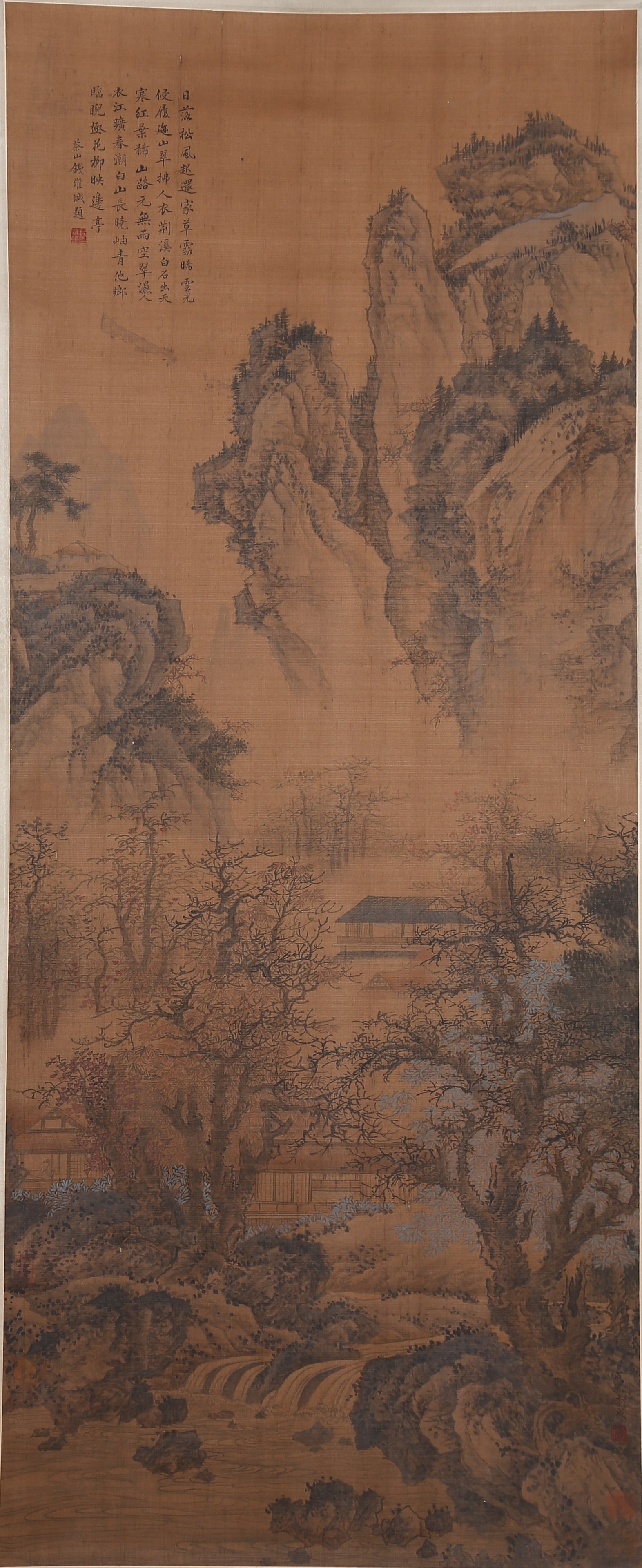A LANDSCAPE PAINTING ON SILK BY LI CHENG.李成: Landscape painting on silk by Li Cheng.李成