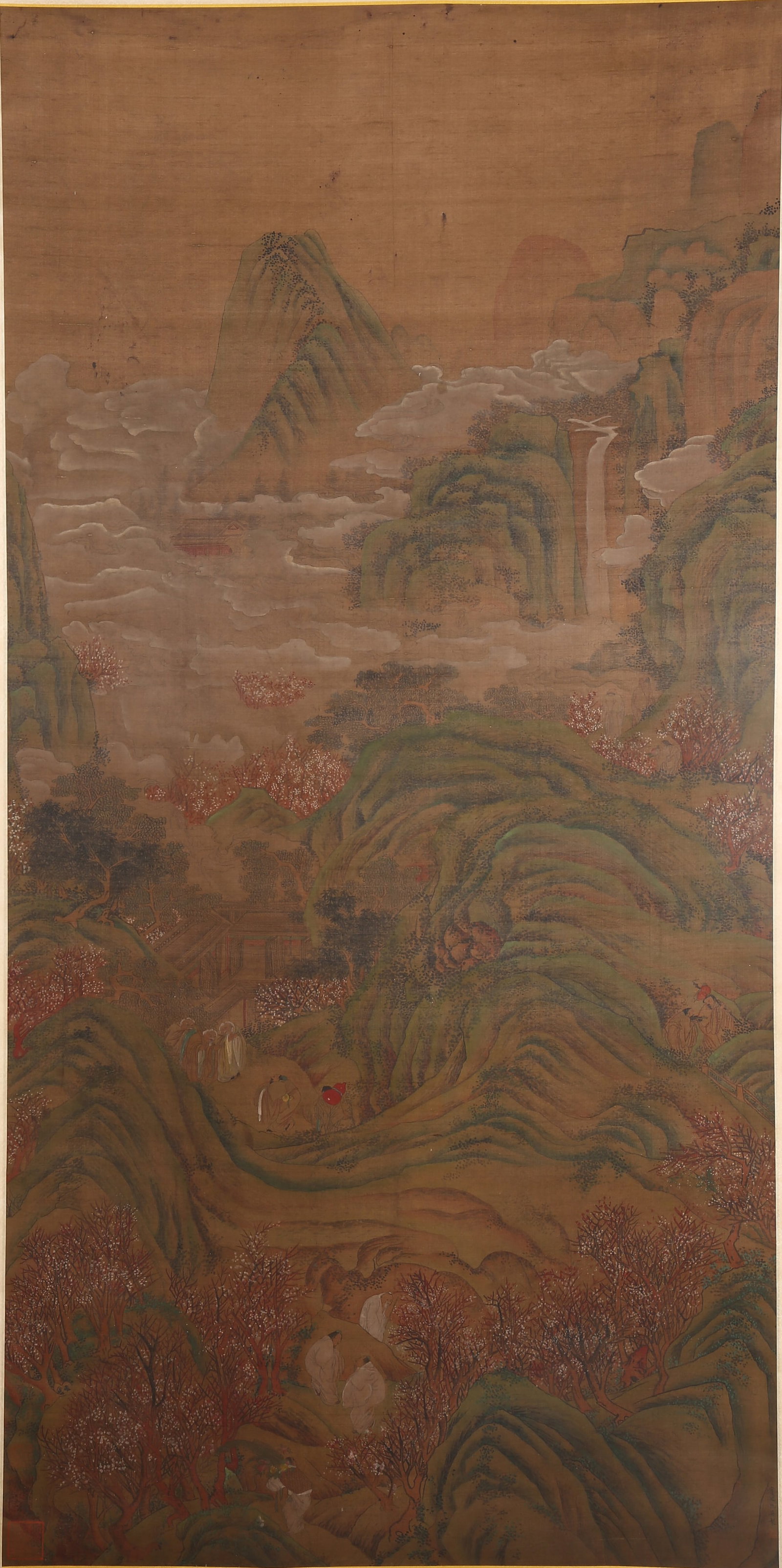 A LANDSCAPE-AND-FIGURE PAINTING ON SILK BY QIU YING.仇英: Landscape-and-figure painting on silk by Qiu Ying.仇英