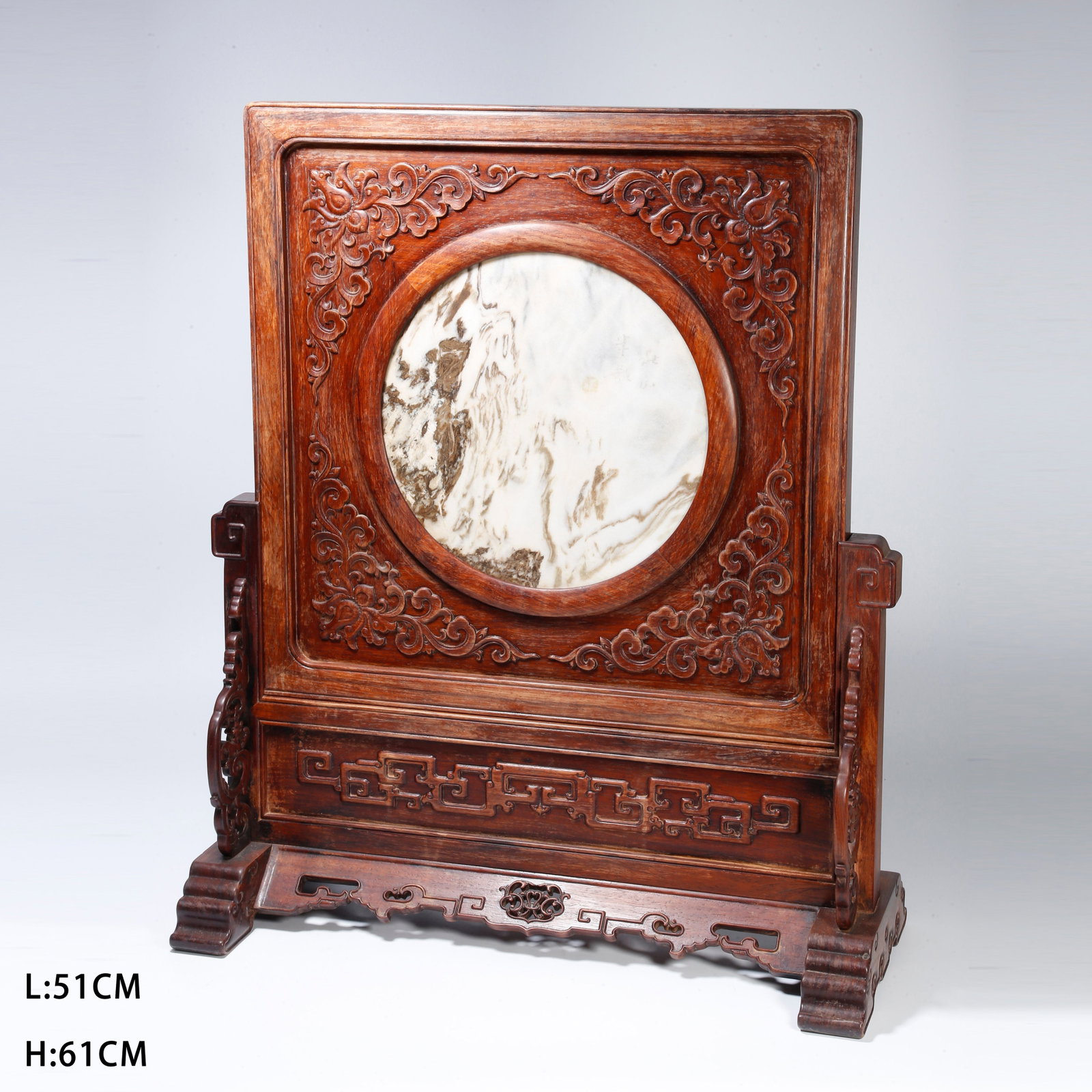A LARGE HUANGHUALI SCREEN INLAID WITH CLOUD-PATTERN STONE (1 of 9)