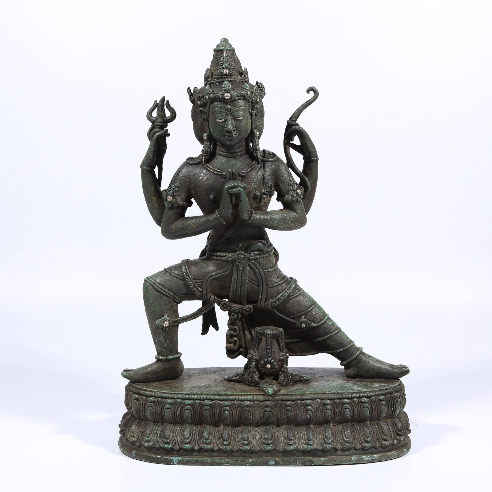 A BRONZE SILVER-INLAID SHIVA STATUE (1 of 8)