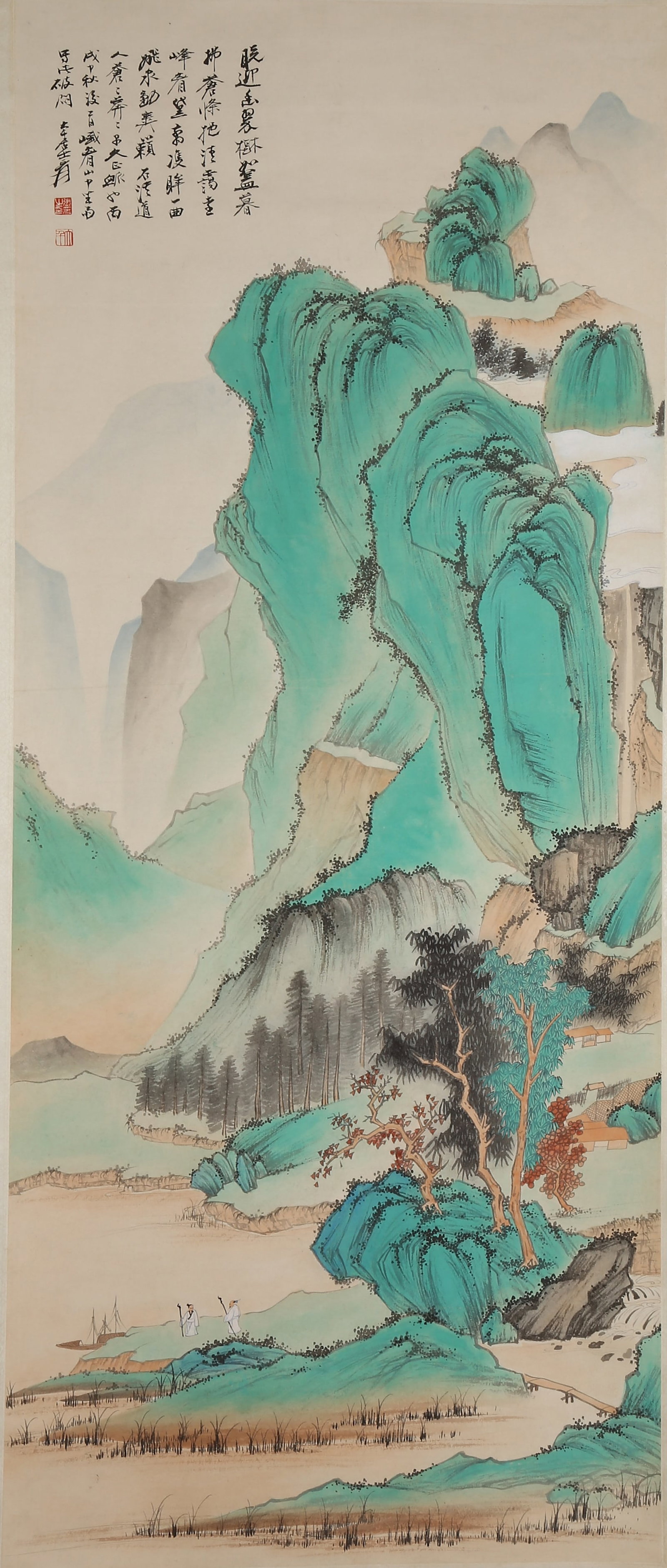 A LANDSCAPE PAINTING ON PAPER BY ZHANG DAQIAN.張大千: Landscape painting on paper by Zhang Daqian.張大千