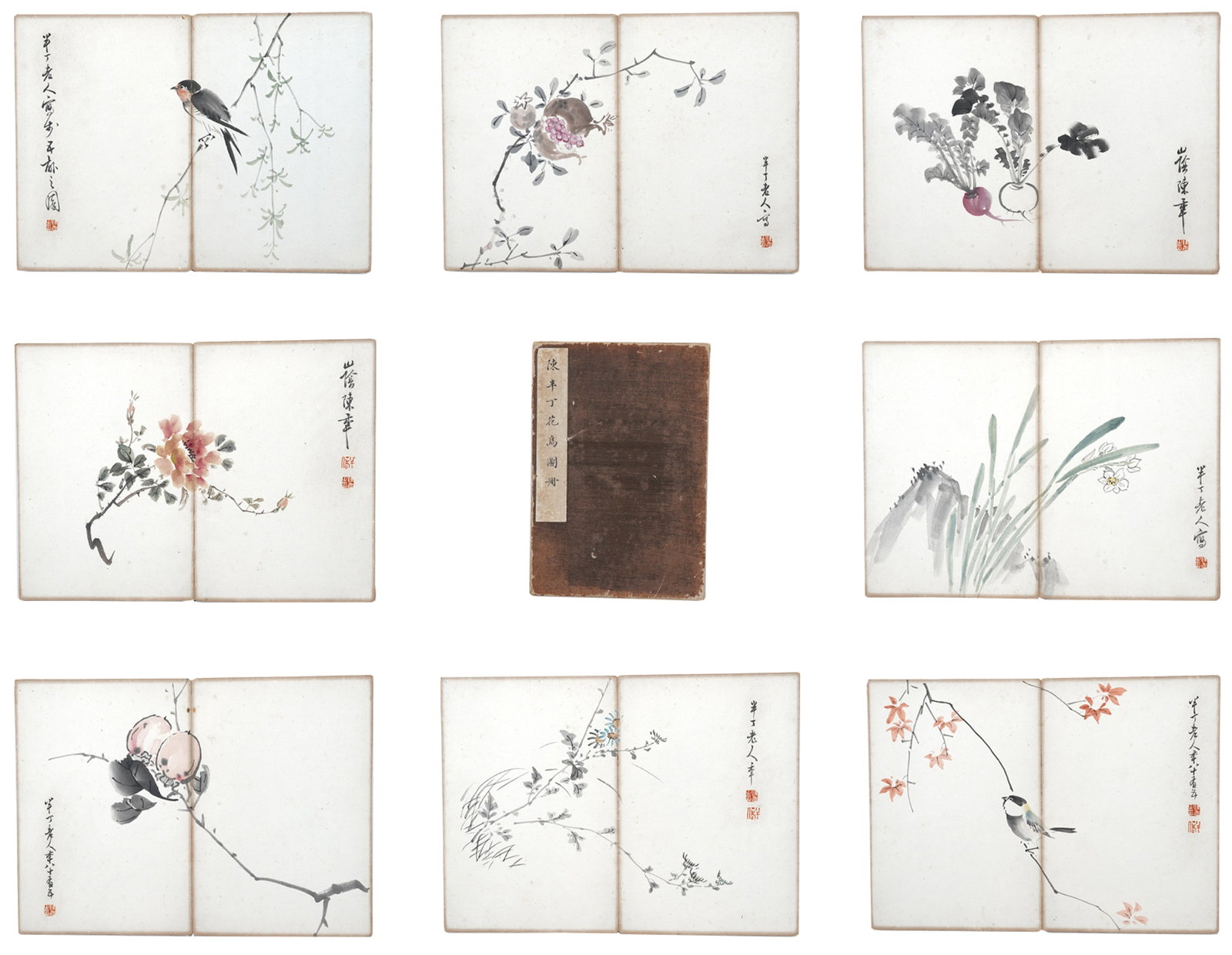 A FLOWER AND BIRD PAINTING ALBUM LEAVES ON PAPER BY CHEN BANDING.陳半丁: Flower and Bird Painting Album Leaves on Paper by Chen Banding.陳半丁