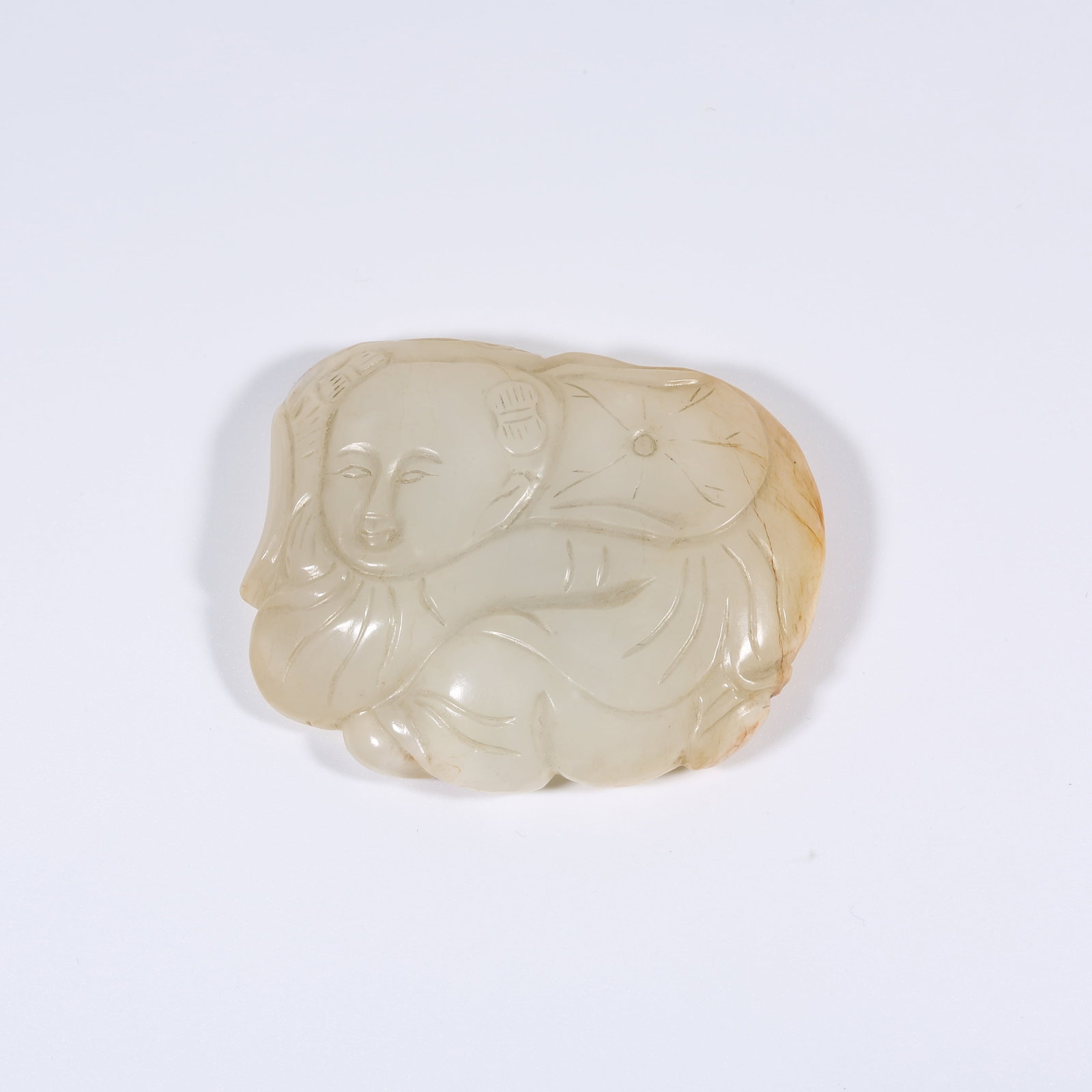A HETIAN JADE BELT HOOK WITH CHILD HOLDING LOTUS (1 of 9)