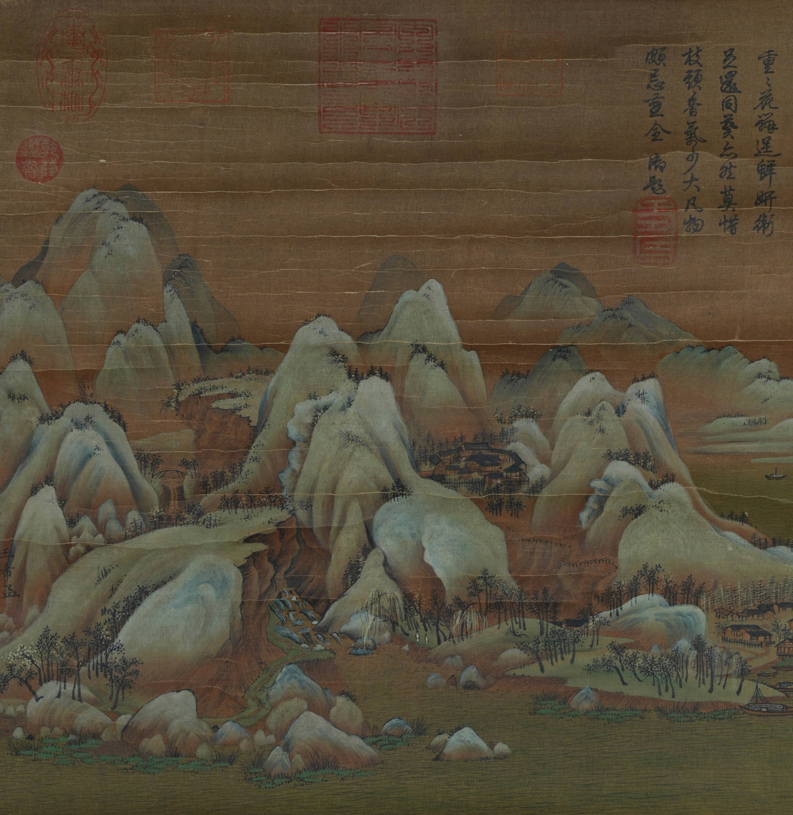 A LANDSCAPE PAINTING ON SILK BY WANG XIMENG.王希孟 (1 of 10)
